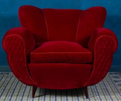 Pair of Mid-Century Red Velvet Lounge Chairs or Armchairs