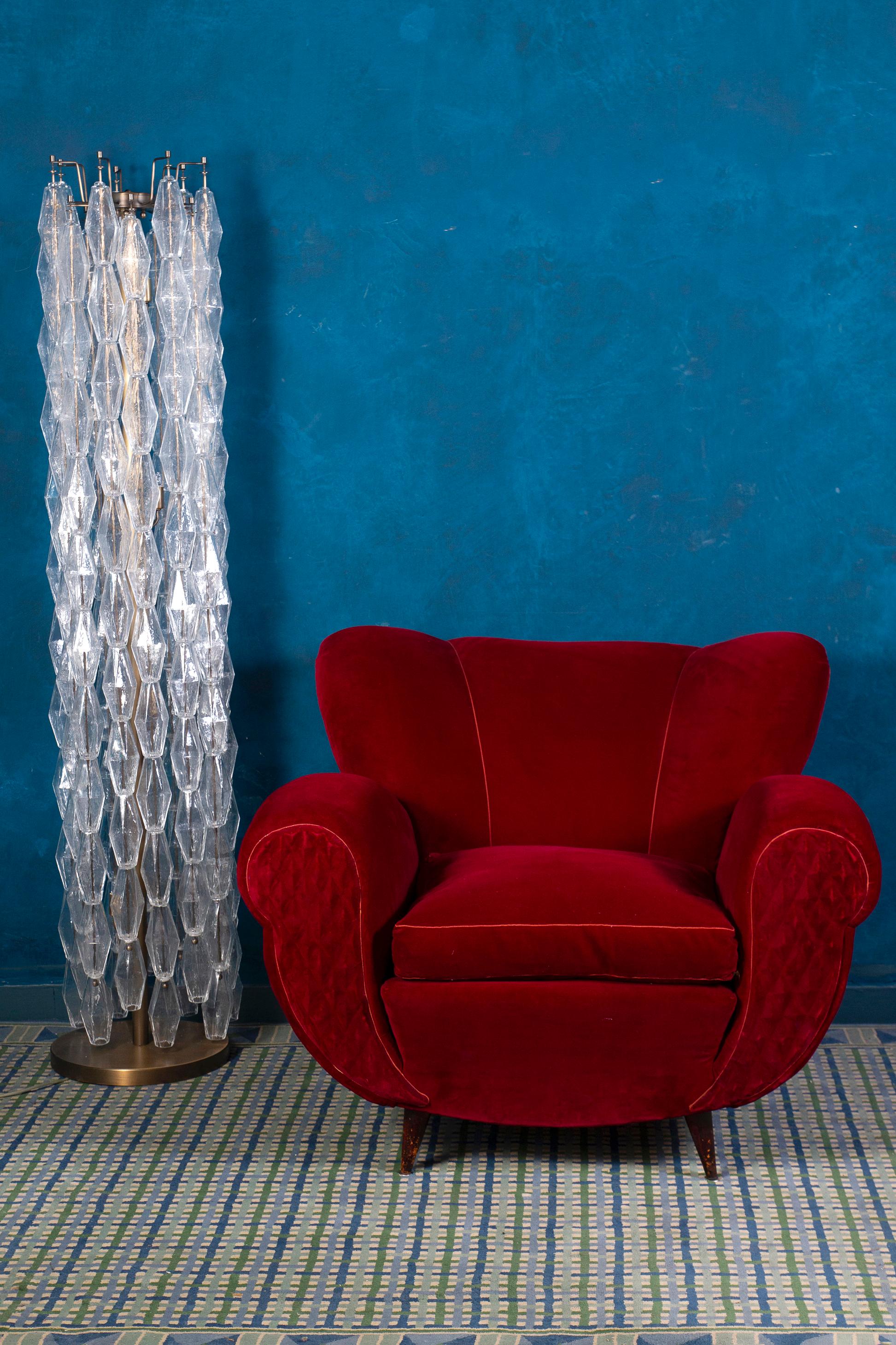 Mid-20th Century Pair of Mid-Century Red Velvet Lounge Chairs or Armchairs For Sale