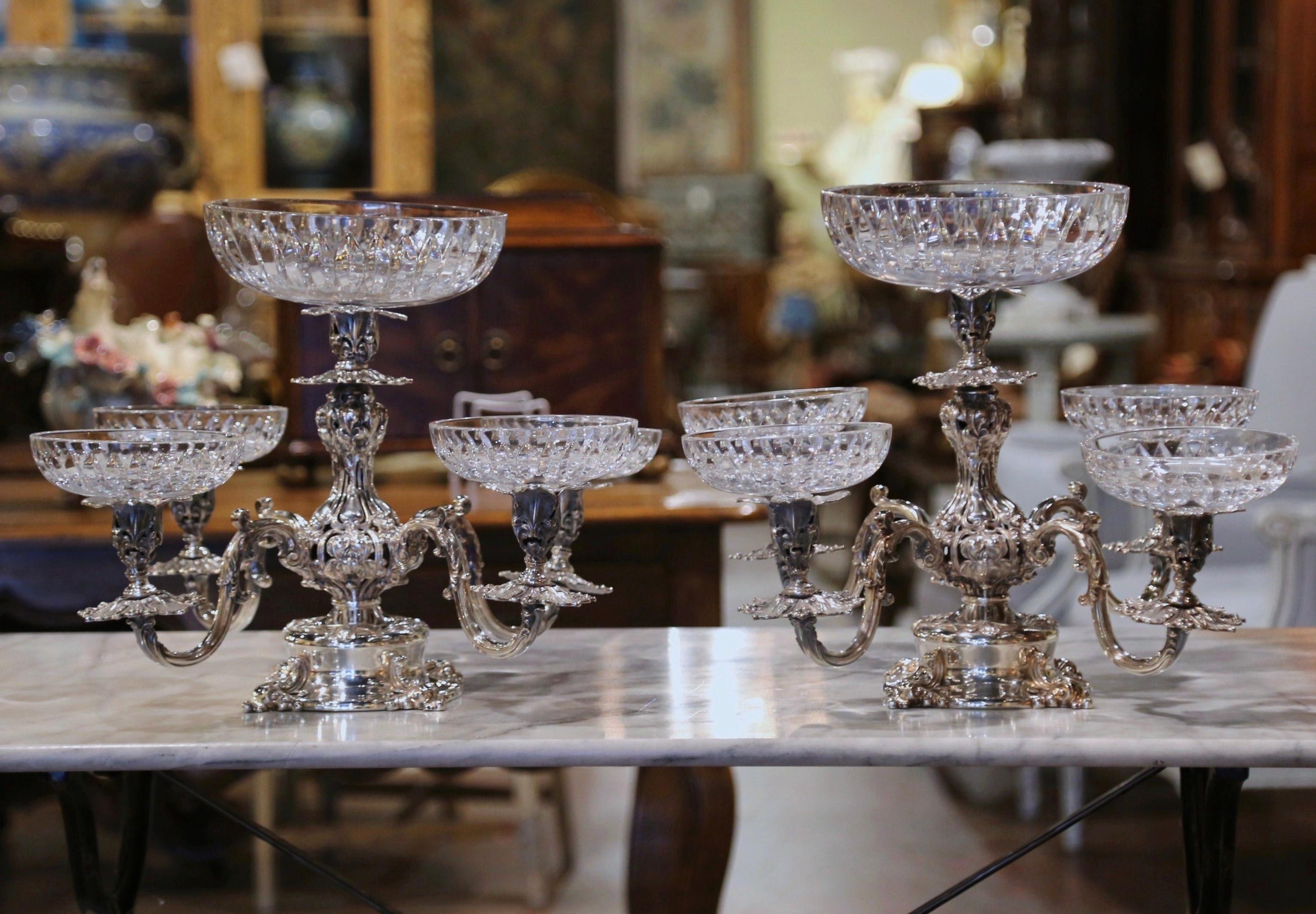 20th Century Pair of Mid-Century Reed & Barton George III Style Silver and Cut-Glass Epergnes