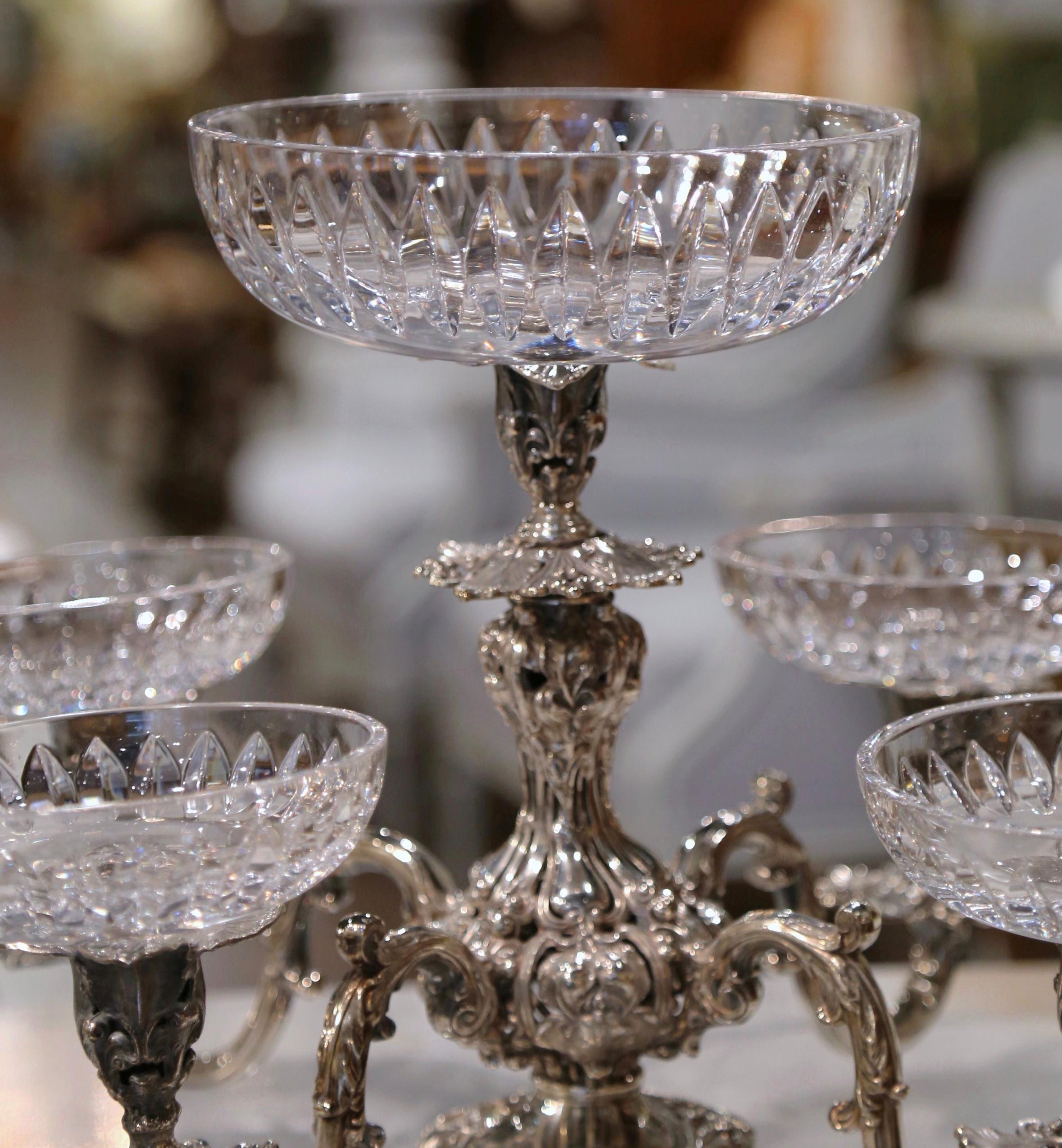 Silver Plate Pair of Mid-Century Reed & Barton George III Style Silver and Cut-Glass Epergnes