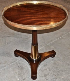 Pair of Midcentury Regency Style Mahogany Side Tables with Brass Gallery