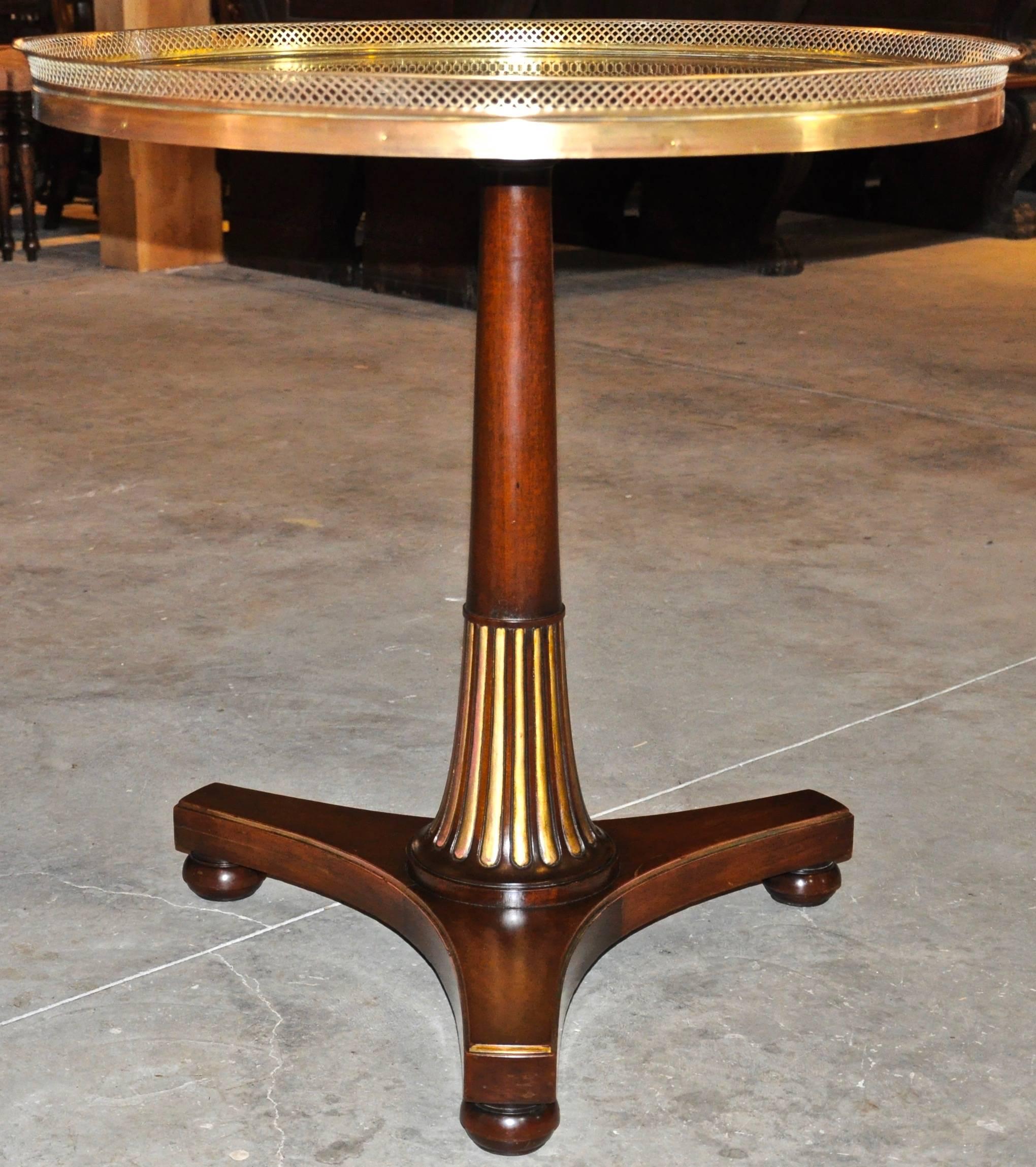 Pair of Midcentury Regency Style Mahogany Side Tables with Brass Gallery In Excellent Condition In Essex, MA