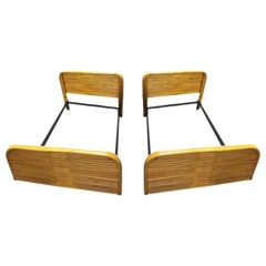 Pair of Mid-Century Restored 1948 Stacked Rattan Twin - Bed Frames Only