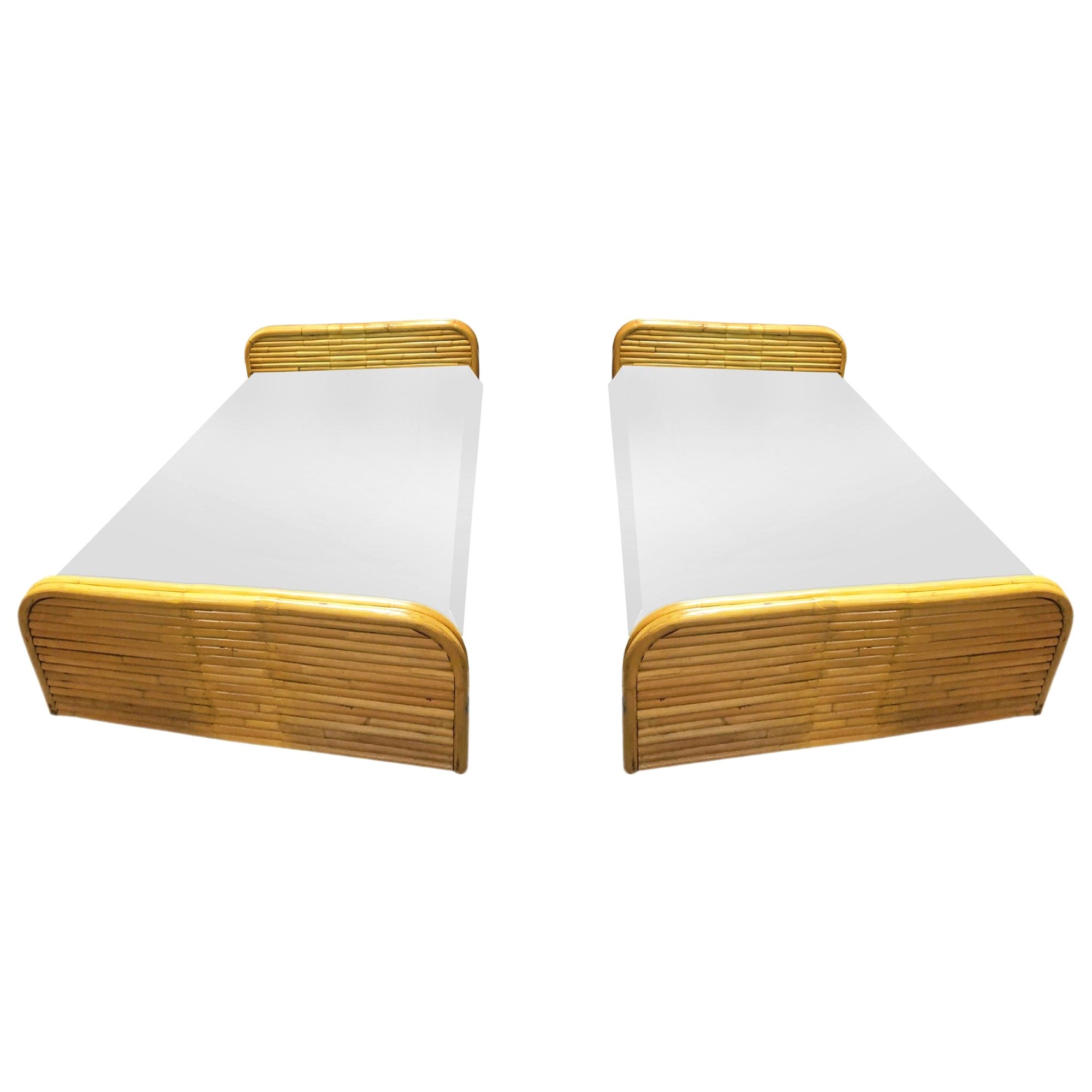 Pair of Mid-Century Restored 1948 Stacked Rattan Twin Beds