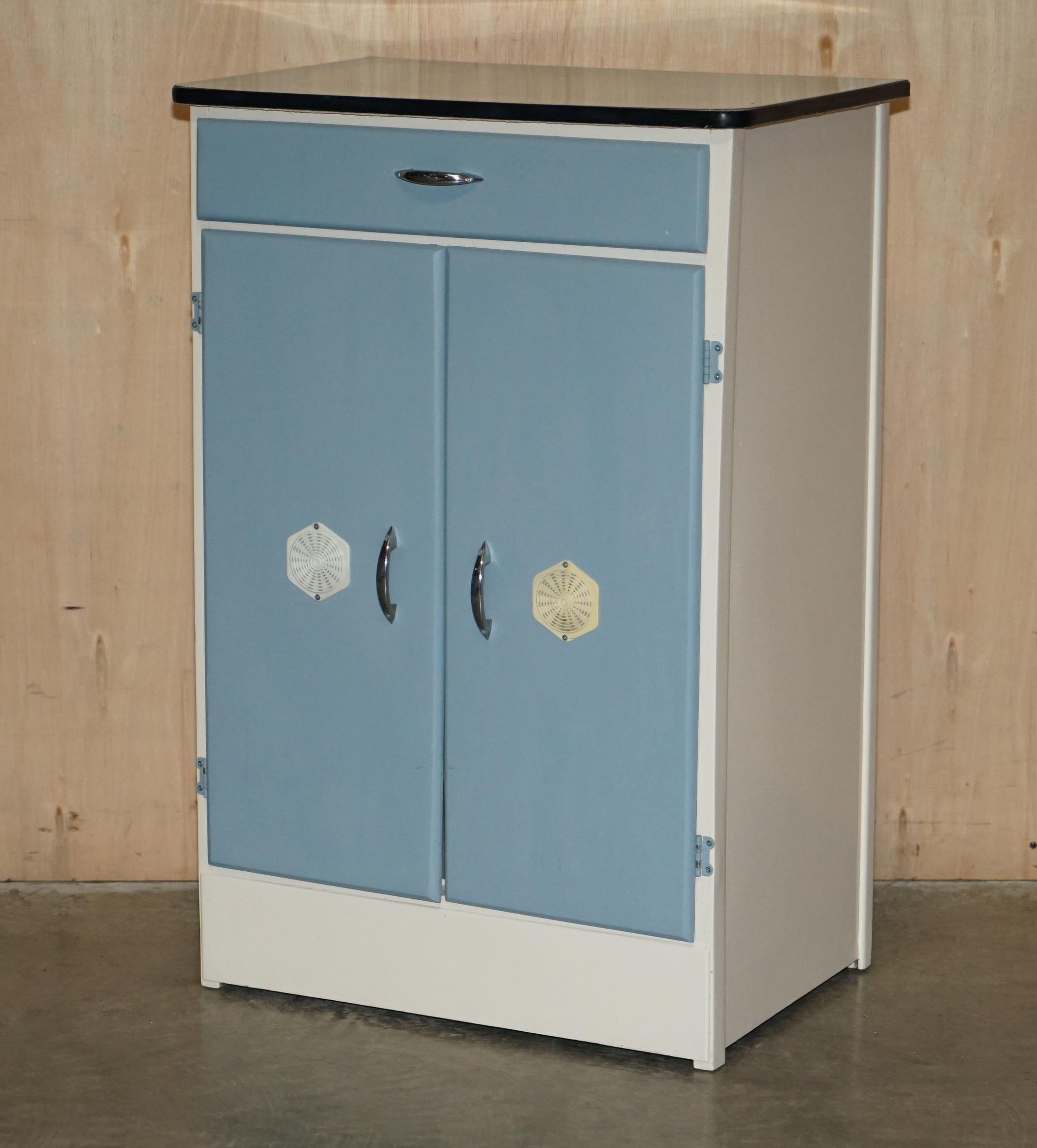 Pair of Midcentury Retro circa 1950s Duck Egg Blue Kitchen Sideboard