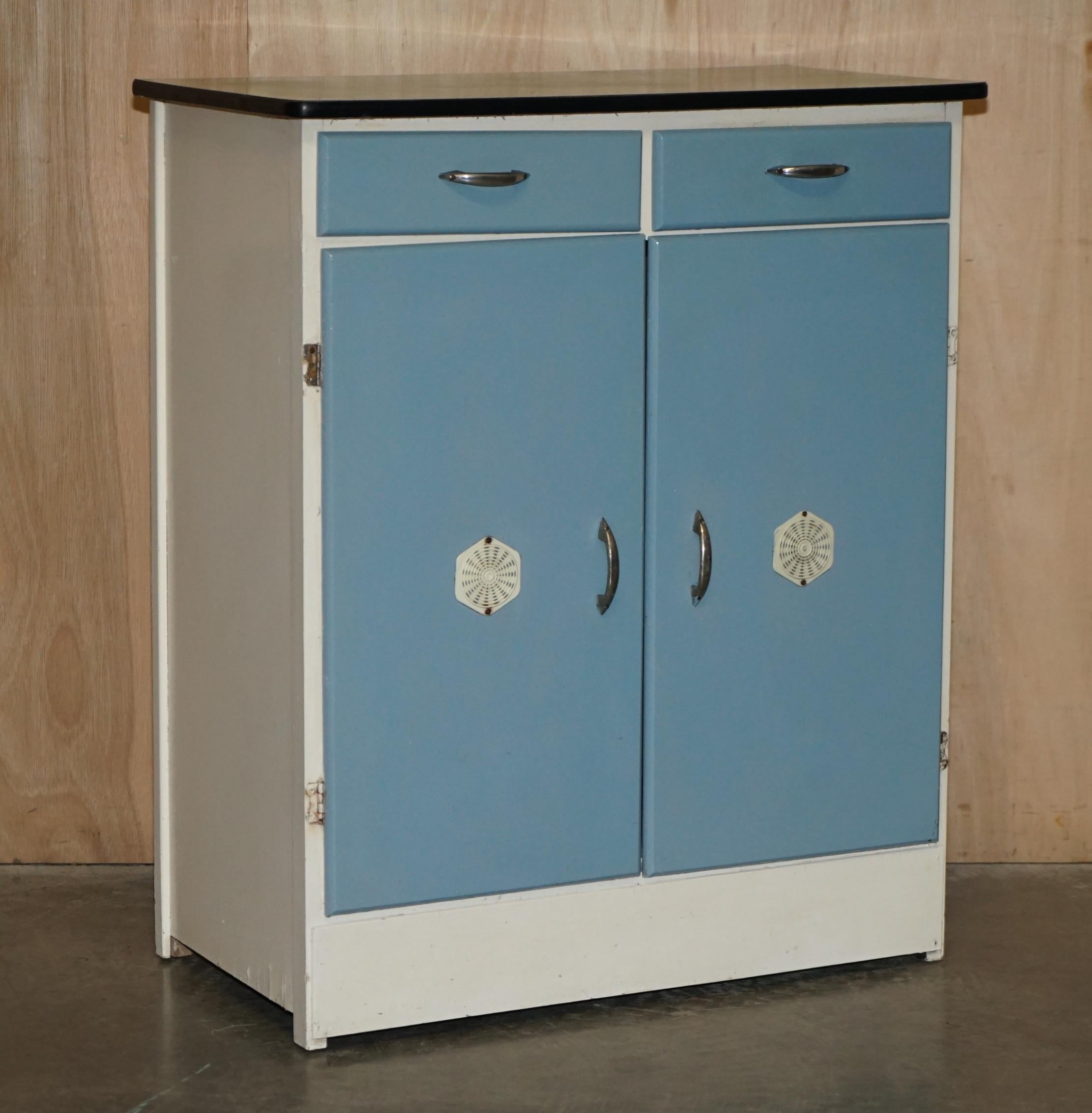 Pair of Midcentury Retro circa 1950s Duck Egg Blue Kitchen Sideboard