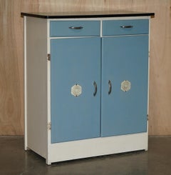 Pair of Midcentury Retro circa 1950s Duck Egg Blue Kitchen Sideboard Cupboards