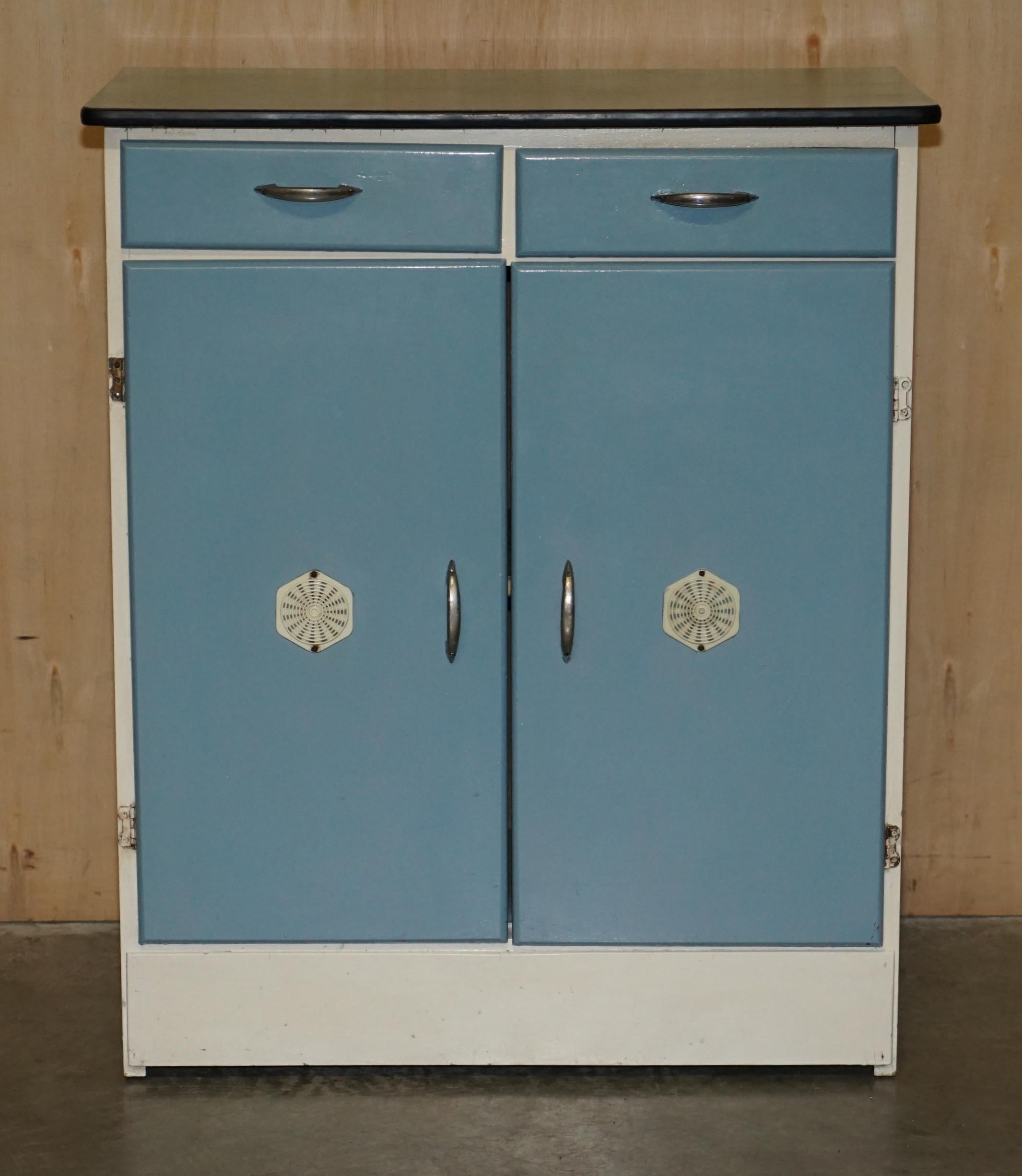 Pair of Midcentury Retro circa 1950s Duck Egg Blue Kitchen Sideboard