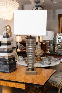 Pair of Mid-Century Ribbed Glass Table Lamps