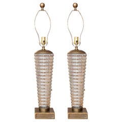 Pair of Mid-Century Ribbed Glass Table Lamps