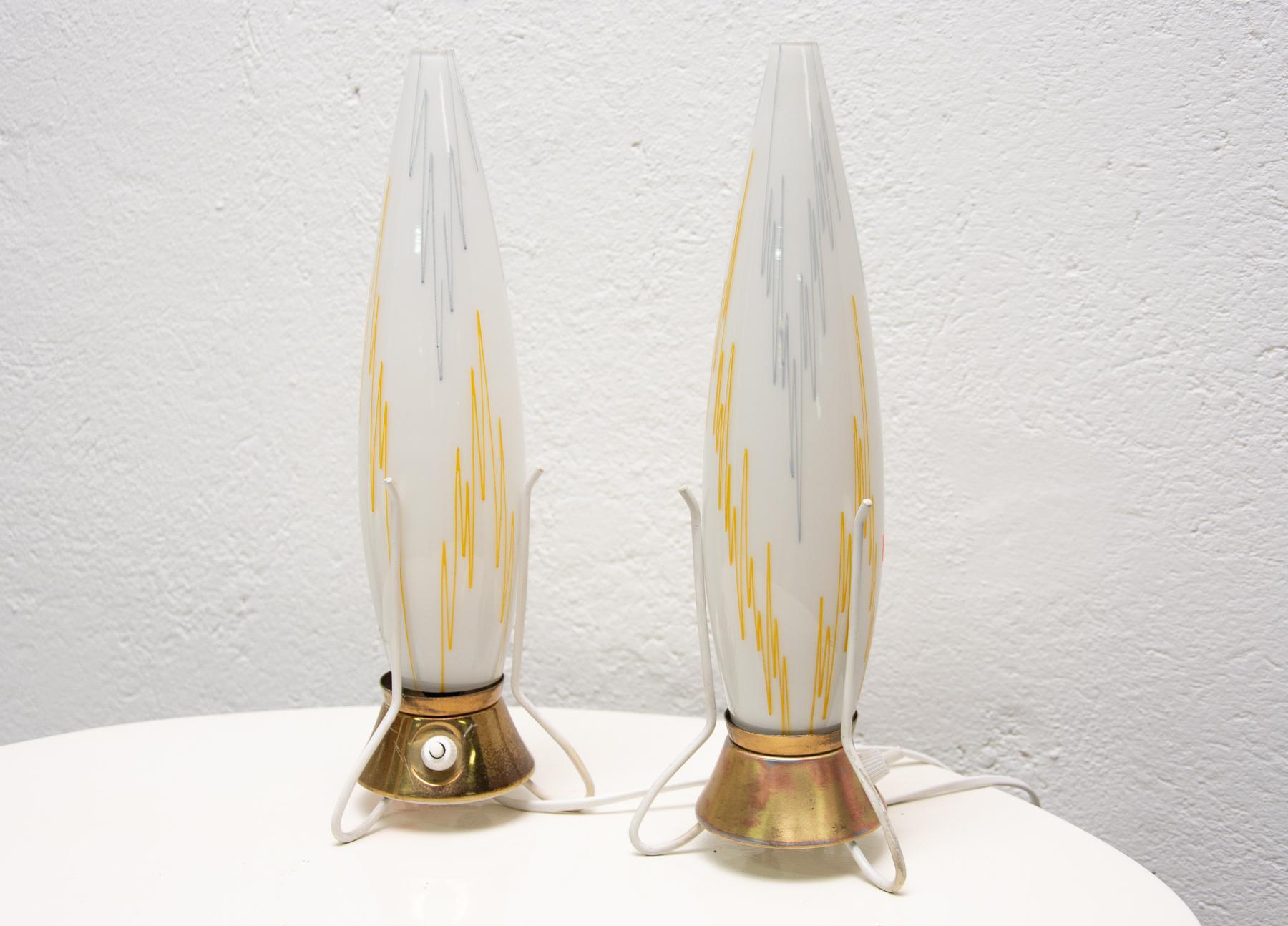20th Century Pair of Midcentury Rocket Table Lamps, 1950s, Czechoslovakia For Sale