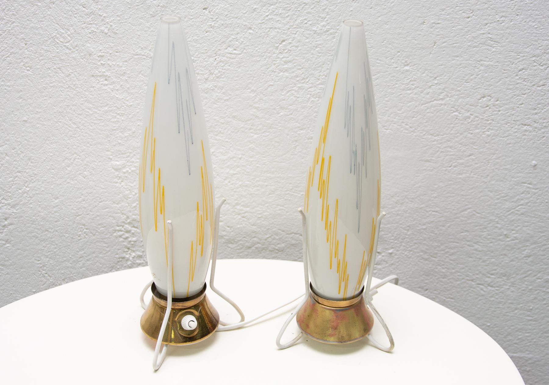 Brass Pair of Midcentury Rocket Table Lamps, 1950s, Czechoslovakia For Sale