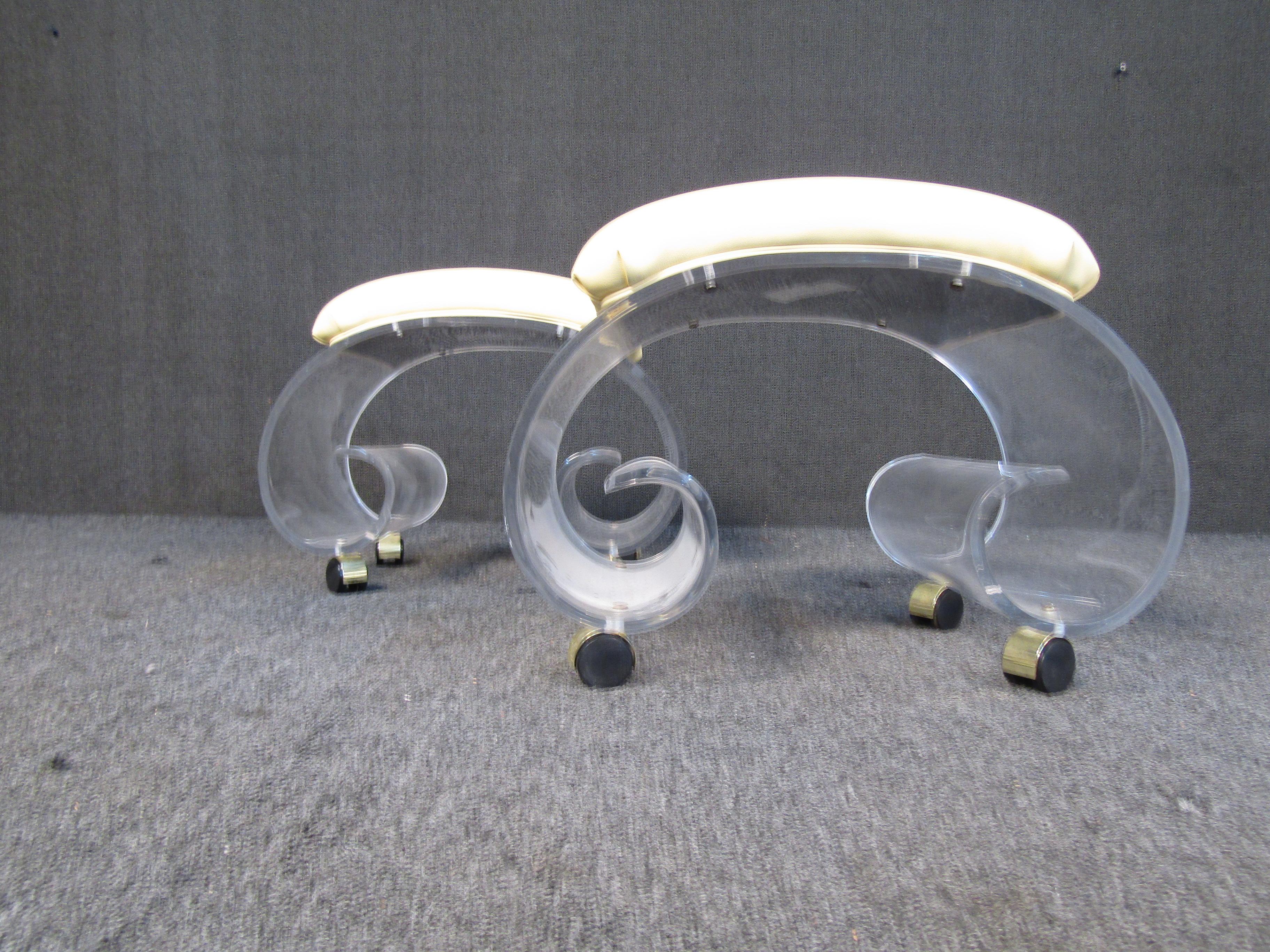 Pair of Mid-Century Rolling Lucite Benches For Sale 5