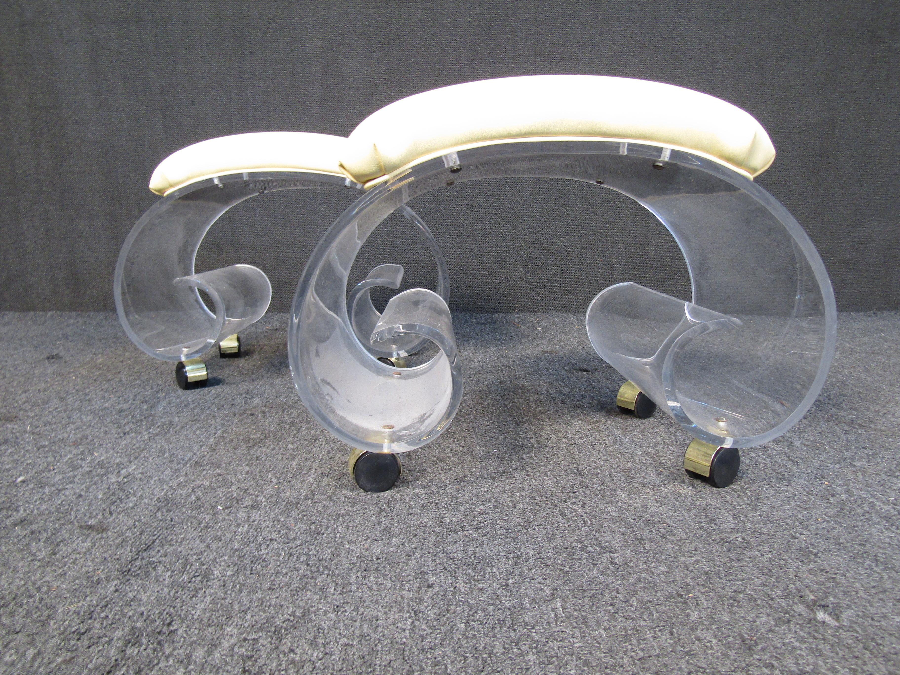 Pair of Mid-Century Rolling Lucite Benches For Sale 6