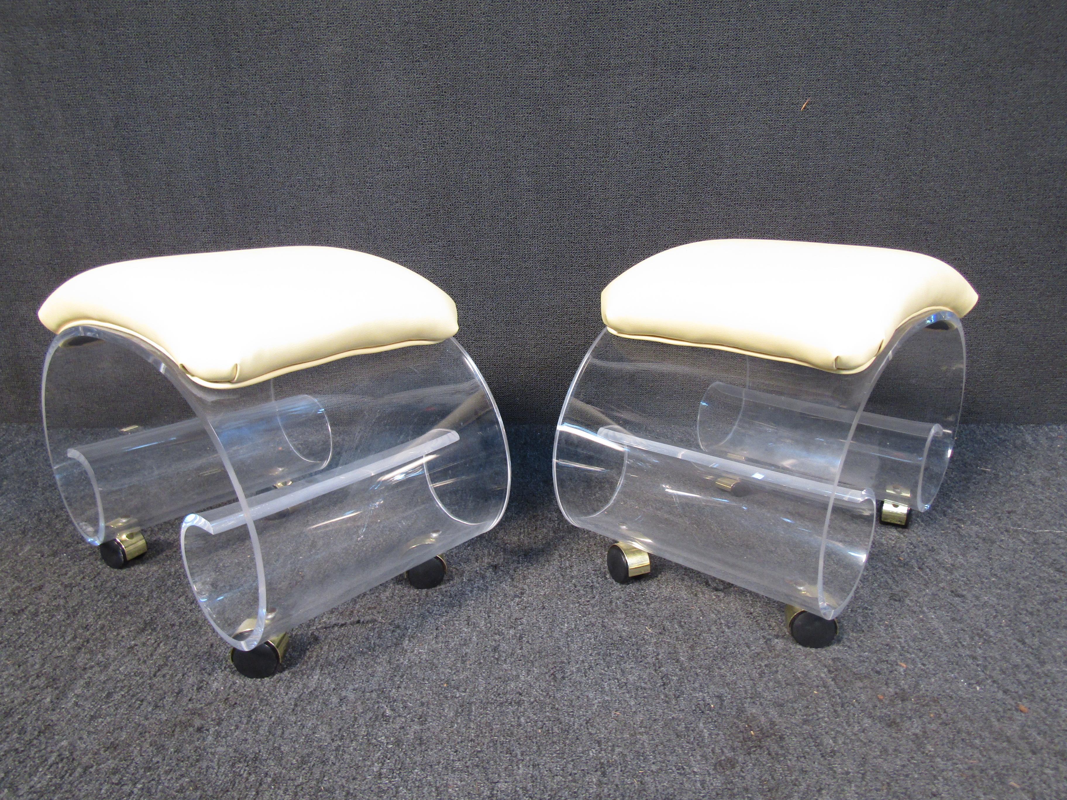 Mid-Century Modern Pair of Mid-Century Rolling Lucite Benches For Sale