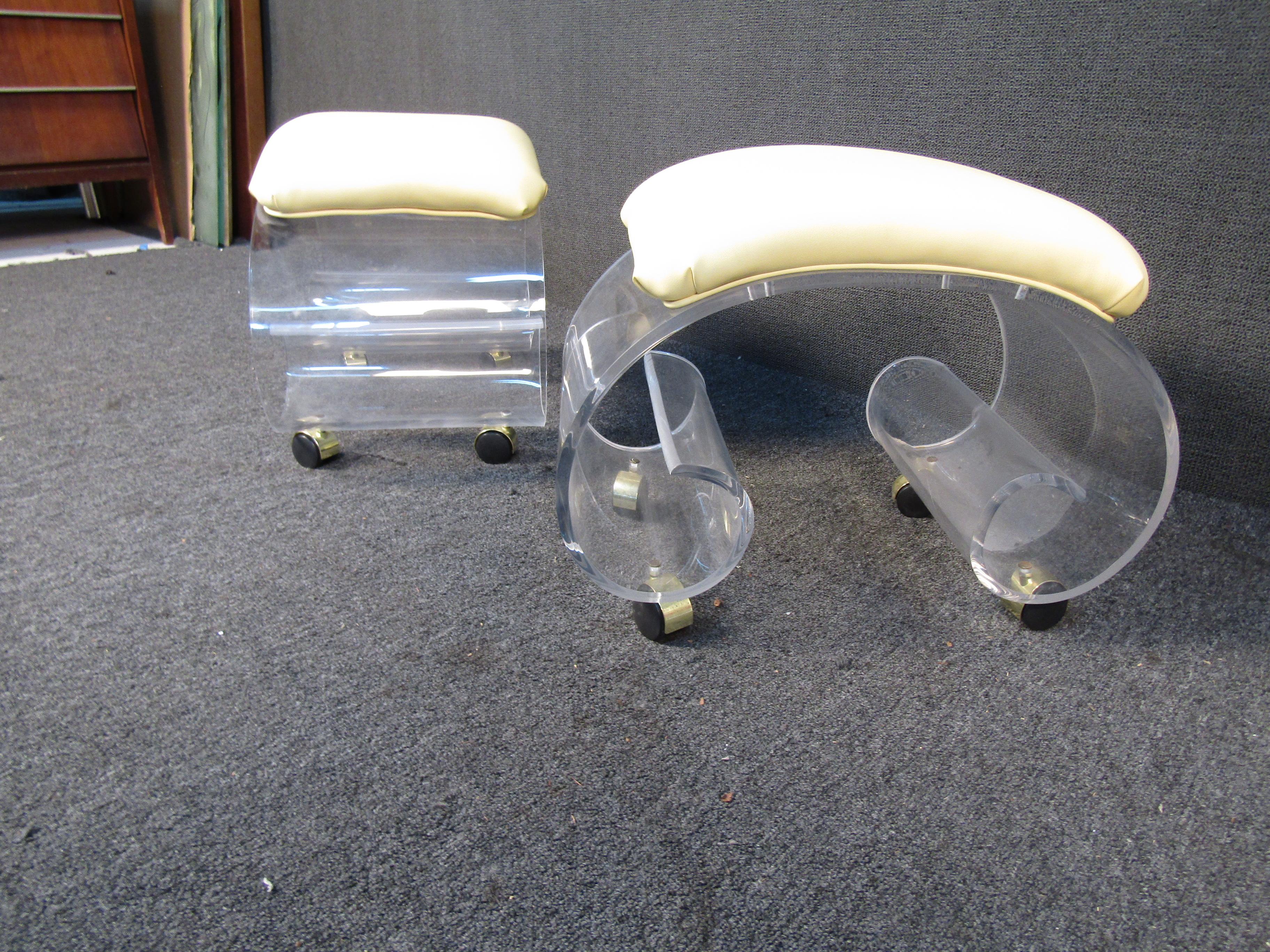 Mid-20th Century Pair of Mid-Century Rolling Lucite Benches For Sale
