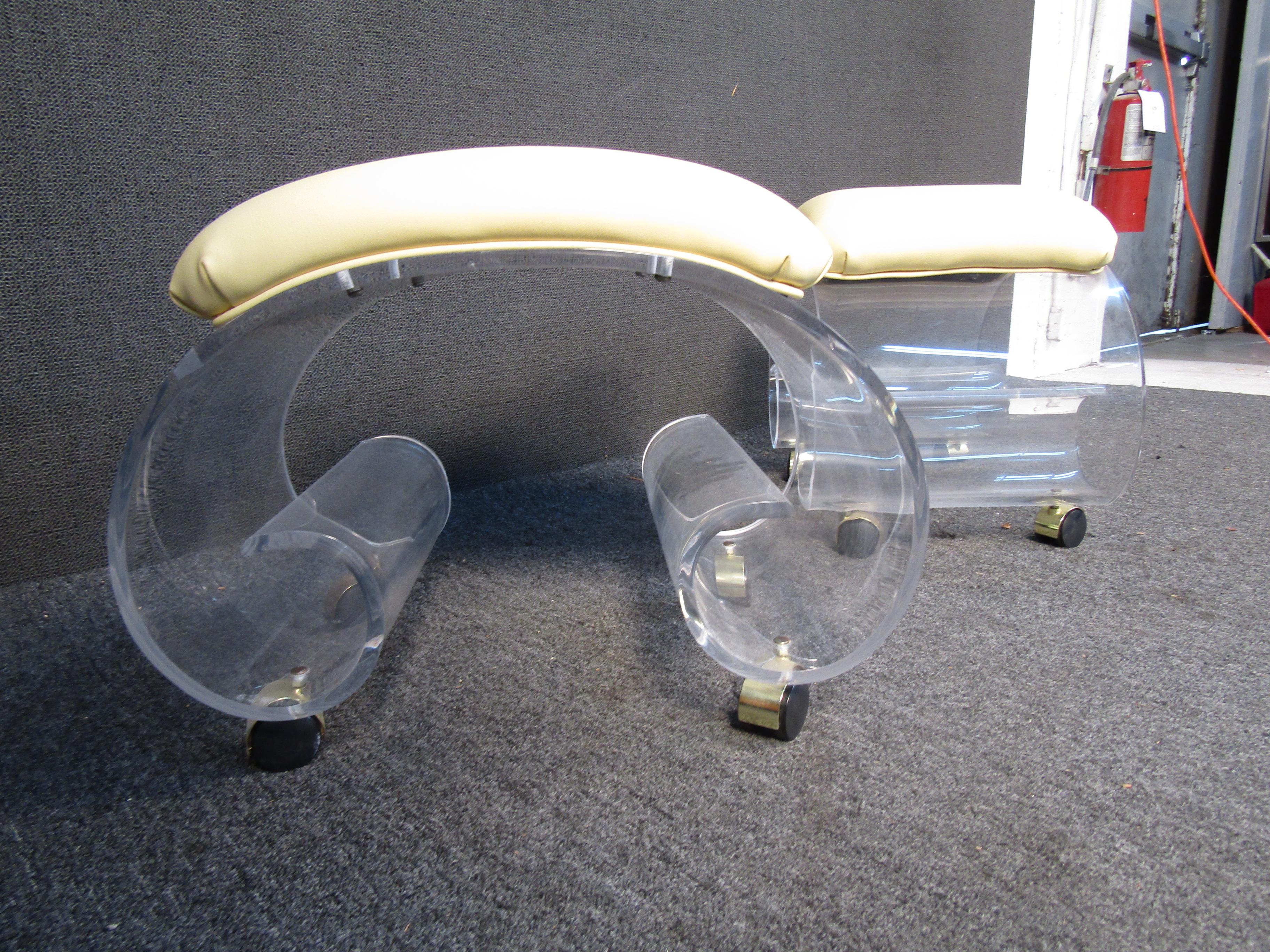 Pair of Mid-Century Rolling Lucite Benches For Sale 2