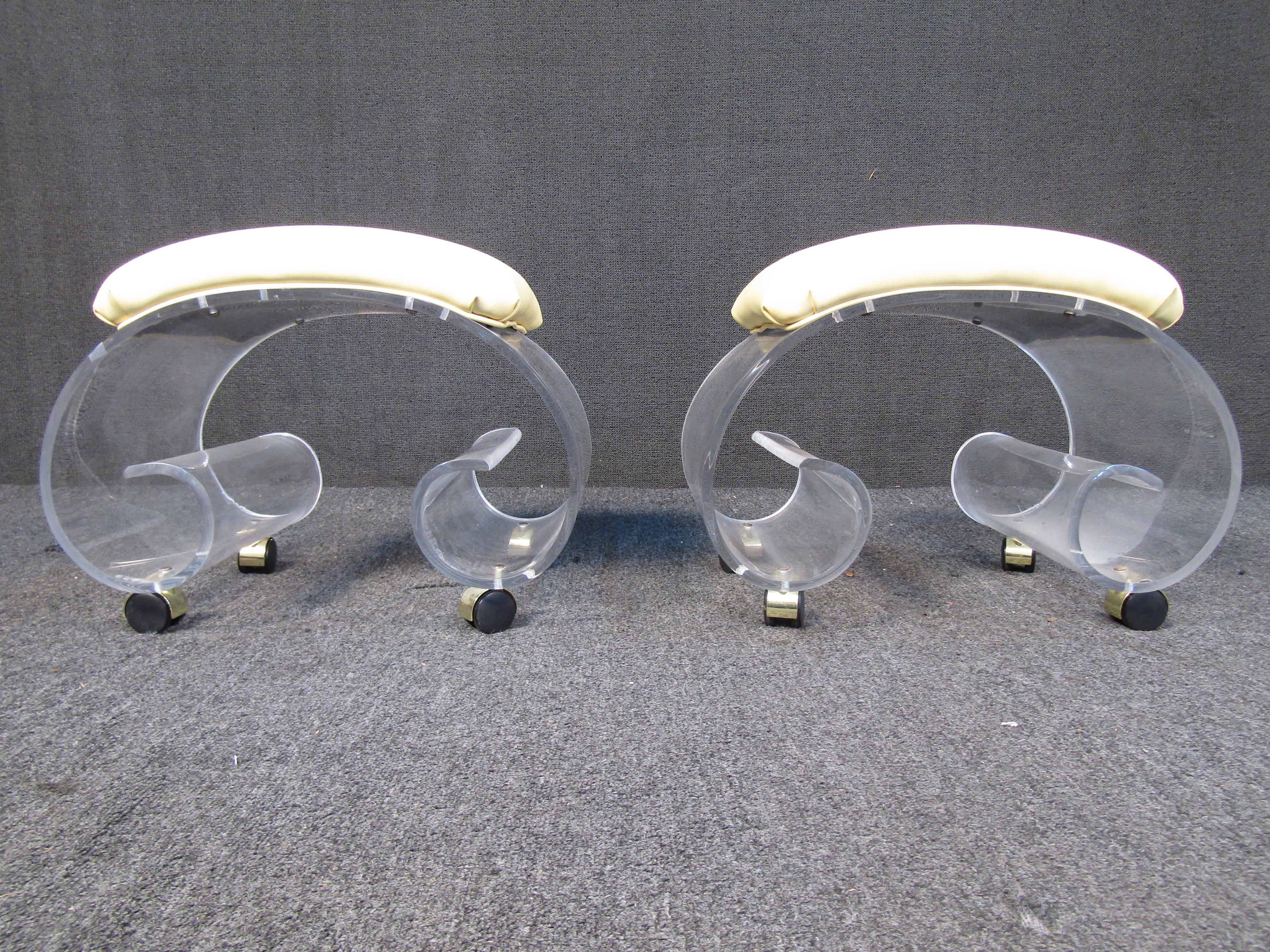 Pair of Mid-Century Rolling Lucite Benches For Sale 3