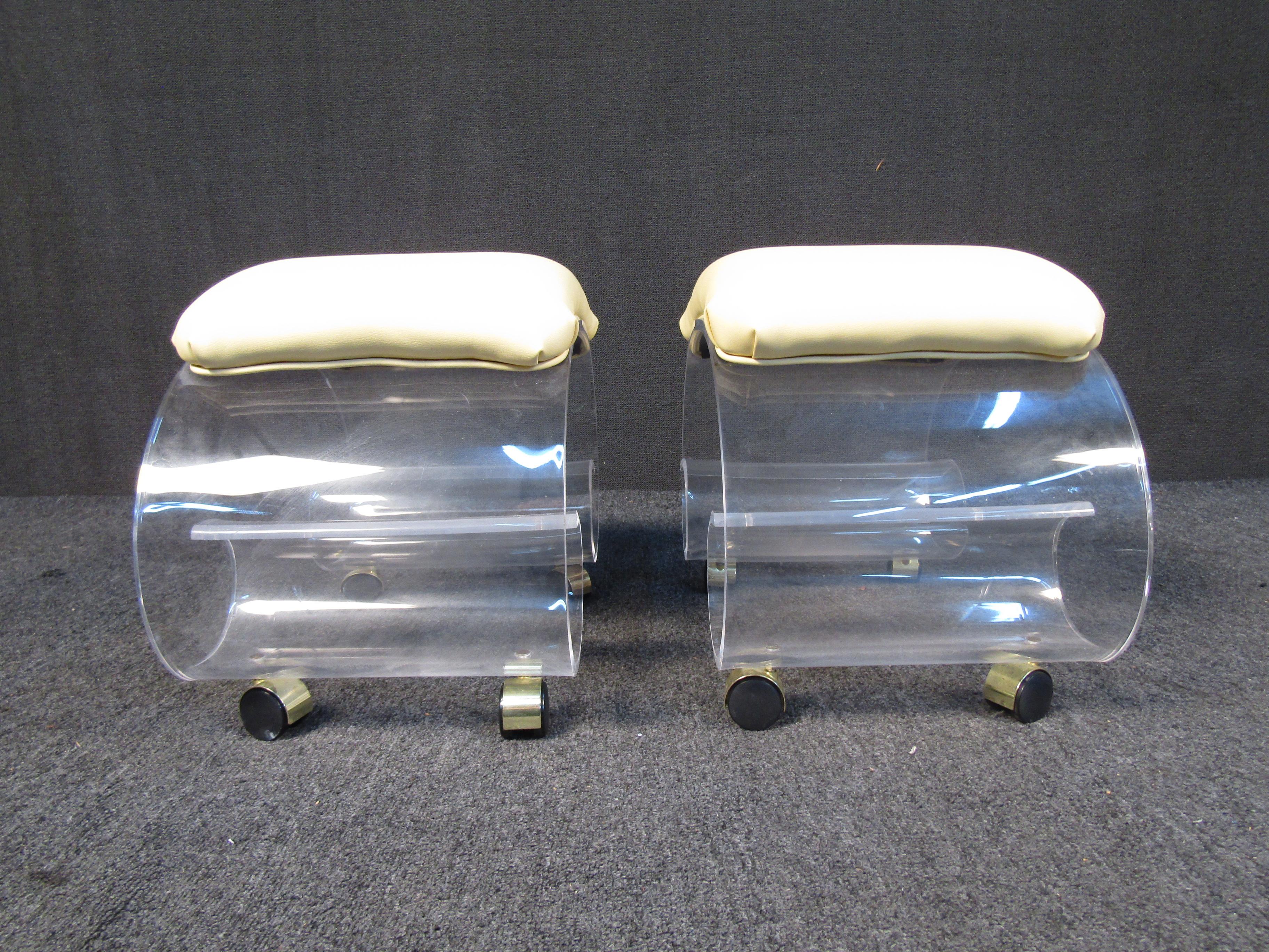 Pair of Mid-Century Rolling Lucite Benches For Sale 4