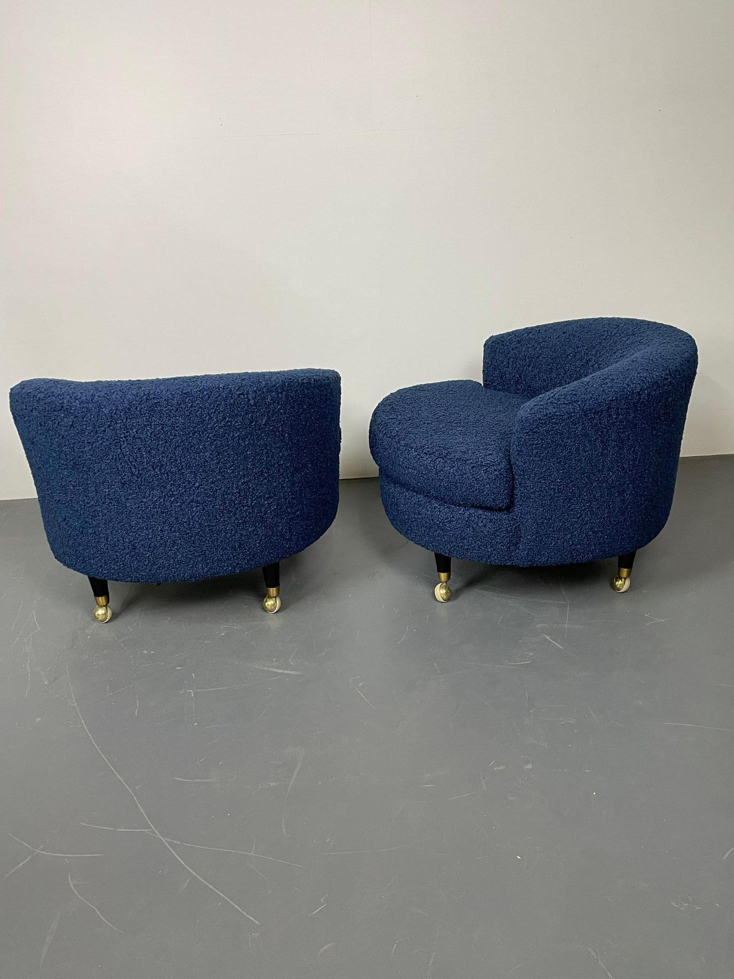 Pair of Mid-Century Rolling Swivel Lounge / Slipper Chairs, Baughman Style For Sale 4