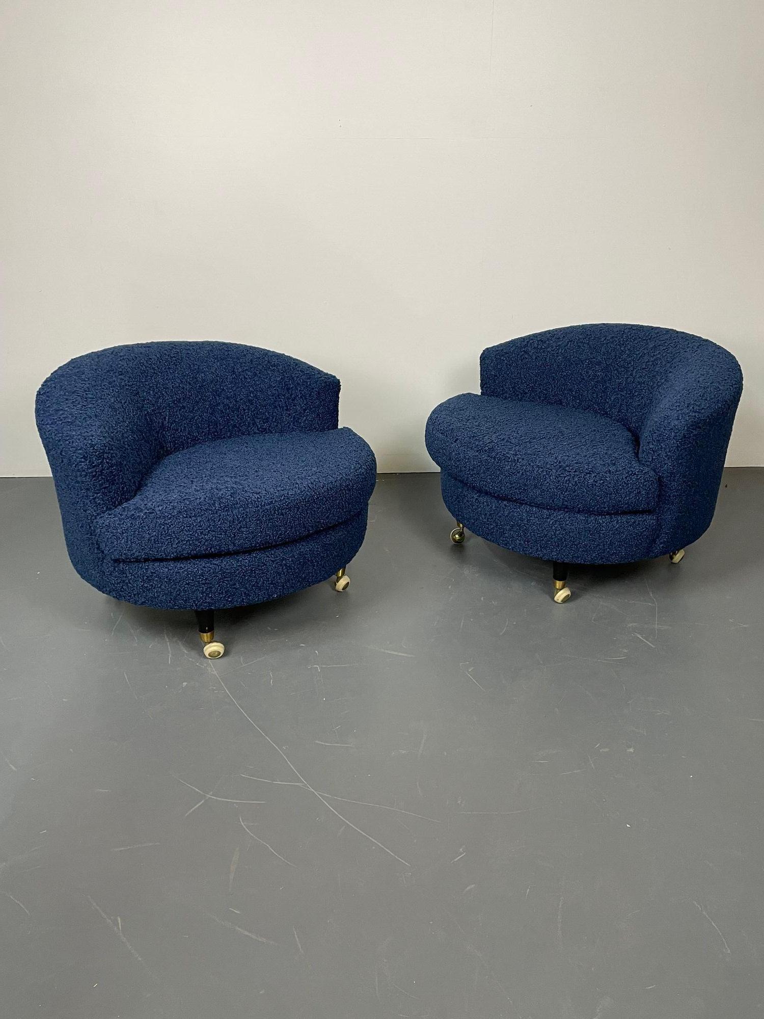 Pair of Mid-Century Rolling Swivel Lounge / Slipper Chairs, Baughman Style For Sale 5