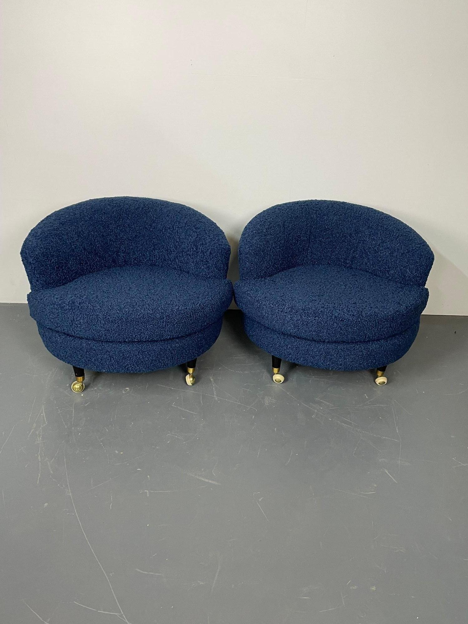 Pair of Mid-Century Rolling Swivel Lounge / Slipper Chairs, Baughman Style For Sale 6