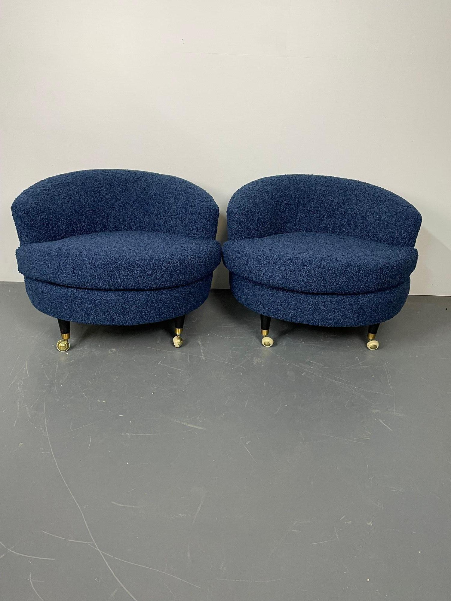 American Pair of Mid-Century Rolling Swivel Lounge / Slipper Chairs, Baughman Style For Sale