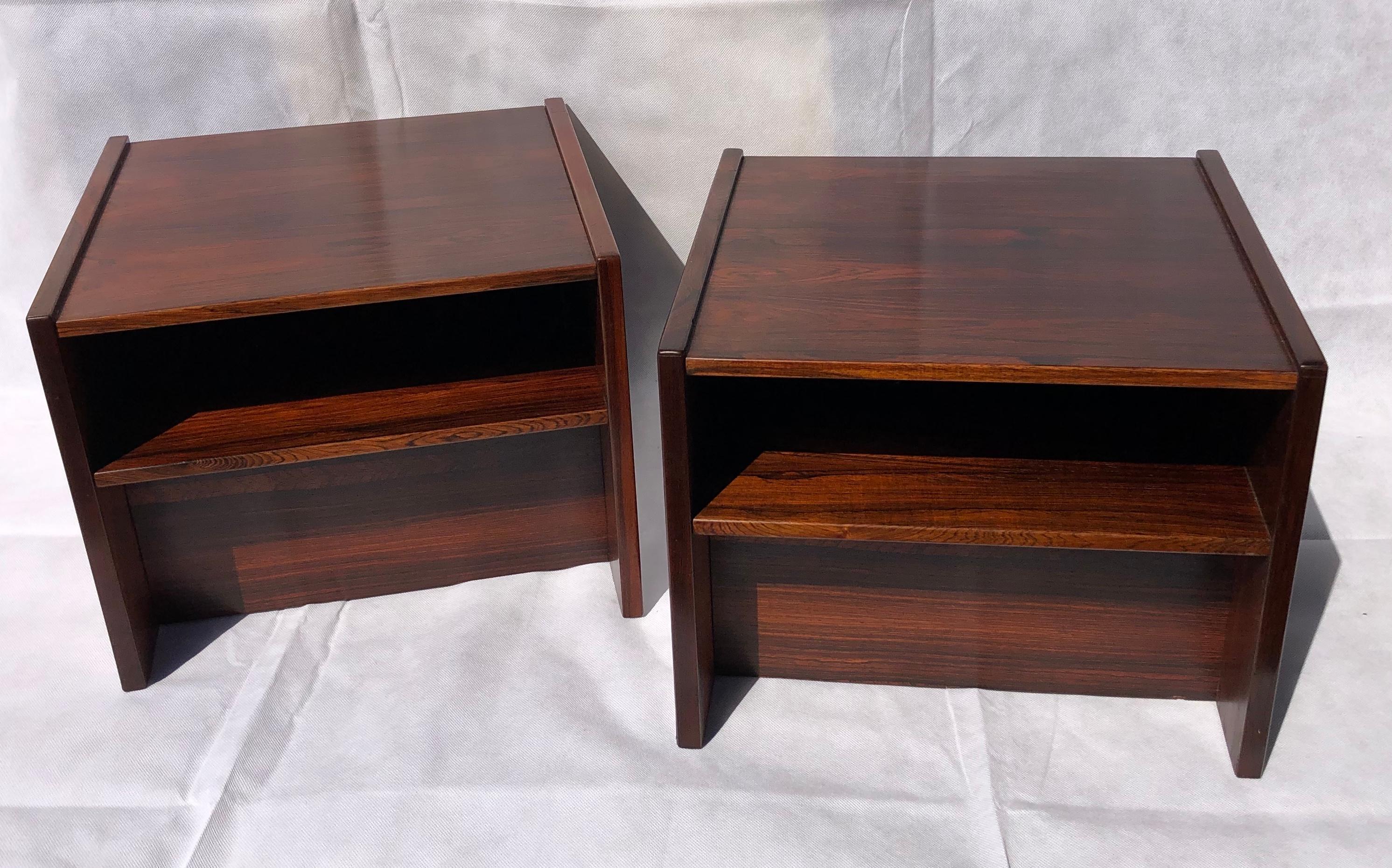 Late 20th Century Pair of Mid Century Rosewood Bedside Tables / Cube Nightstands, Danish, 1970s