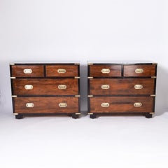 Pair of Mid-Century Rosewood Campaign Style Chests by John Stuart