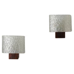 Vintage Pair of Mid-Century Rosewood & Chrome Base Sconces with Textured Resin Shades