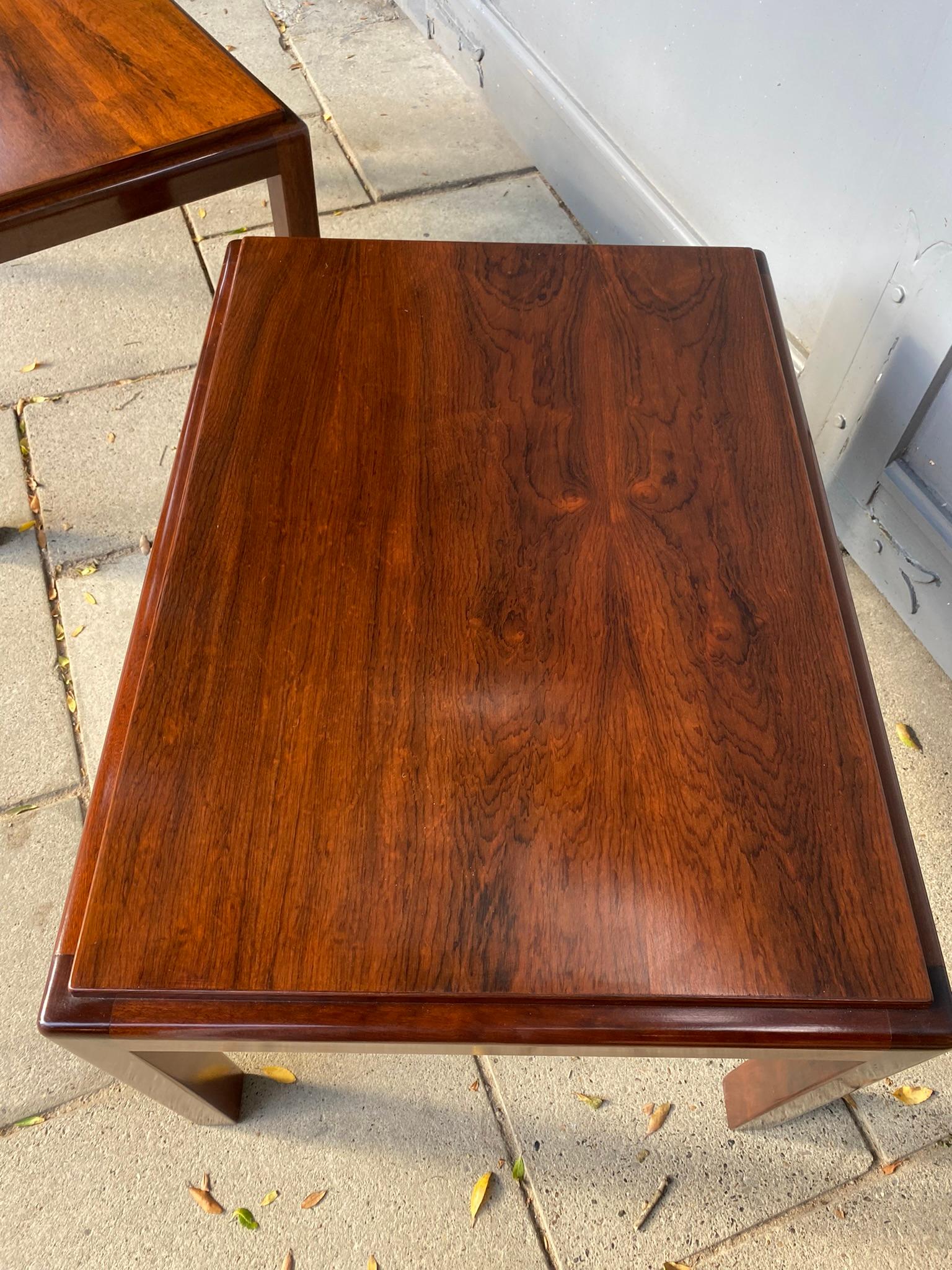 Mid-Century Modern Pair of Mid Century Rosewood Side / Sofa / End Tables, French, 1970s