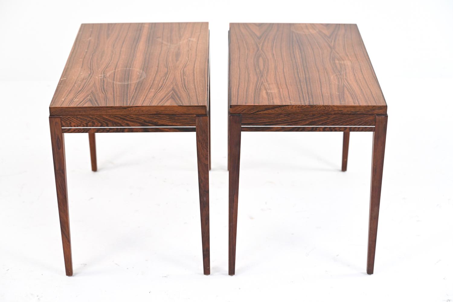 Pair of Mid-Century Rosewood Side Tables with Banded Aluminum Inlay 5