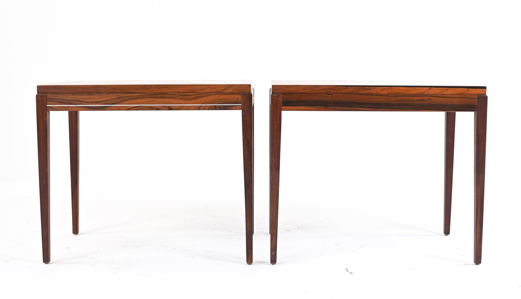 Pair of Mid-Century Rosewood Side Tables with Banded Aluminum Inlay 6