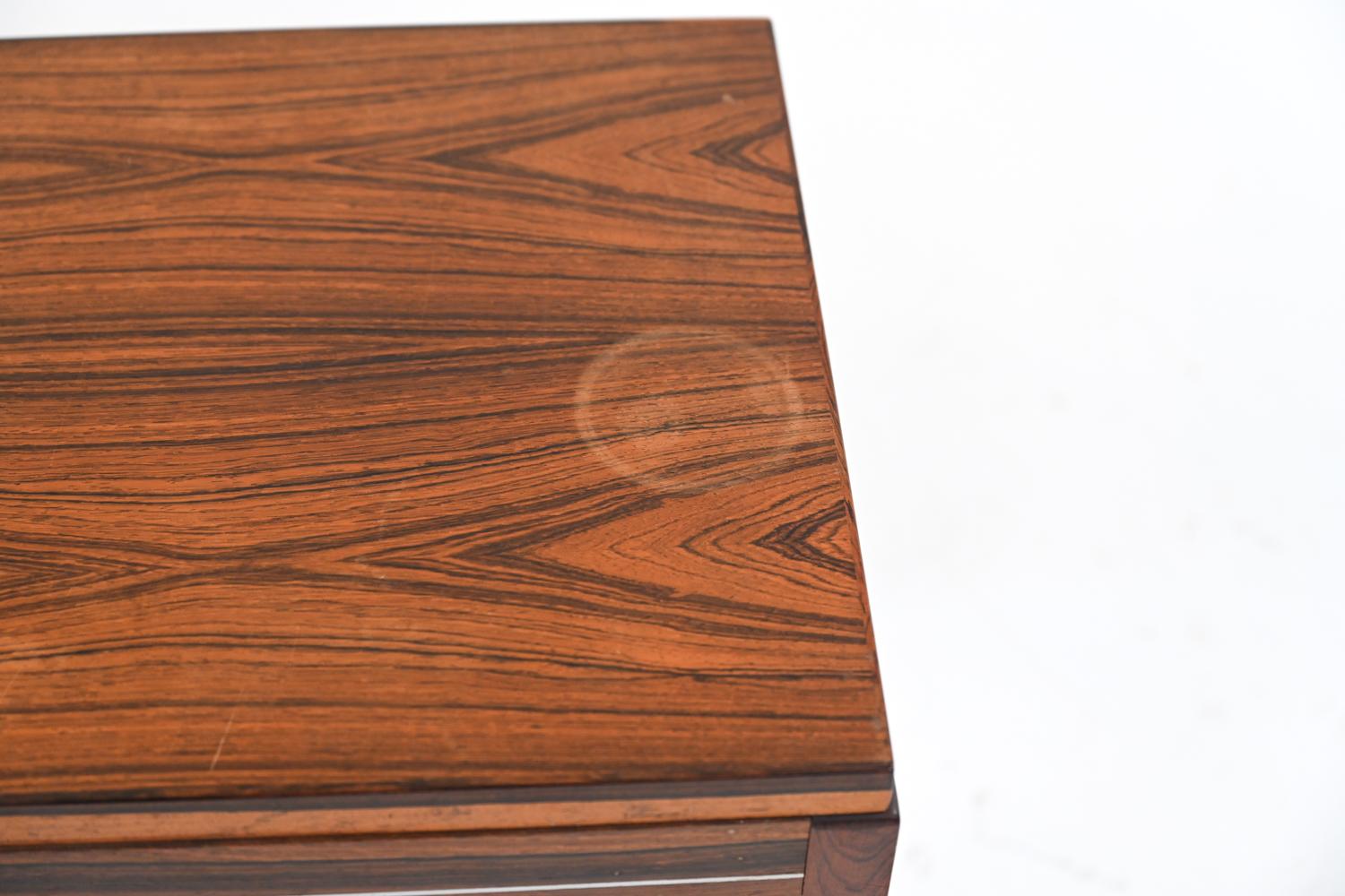 Pair of Mid-Century Rosewood Side Tables with Banded Aluminum Inlay 3