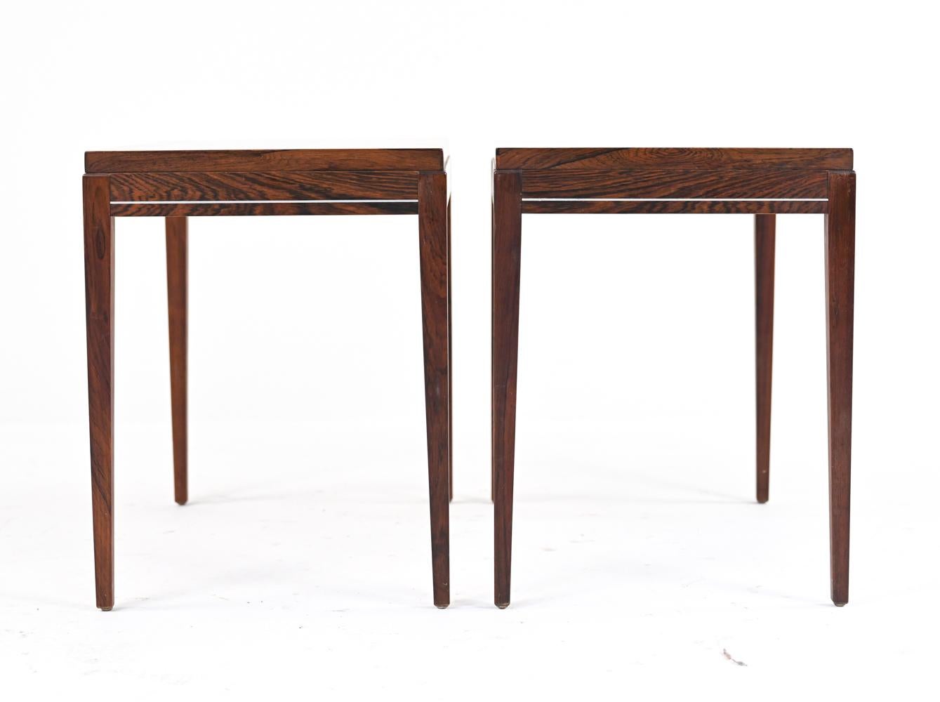 Pair of Mid-Century Rosewood Side Tables with Banded Aluminum Inlay 4