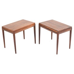 Pair of Mid-Century Rosewood Side Tables with Banded Aluminum Inlay