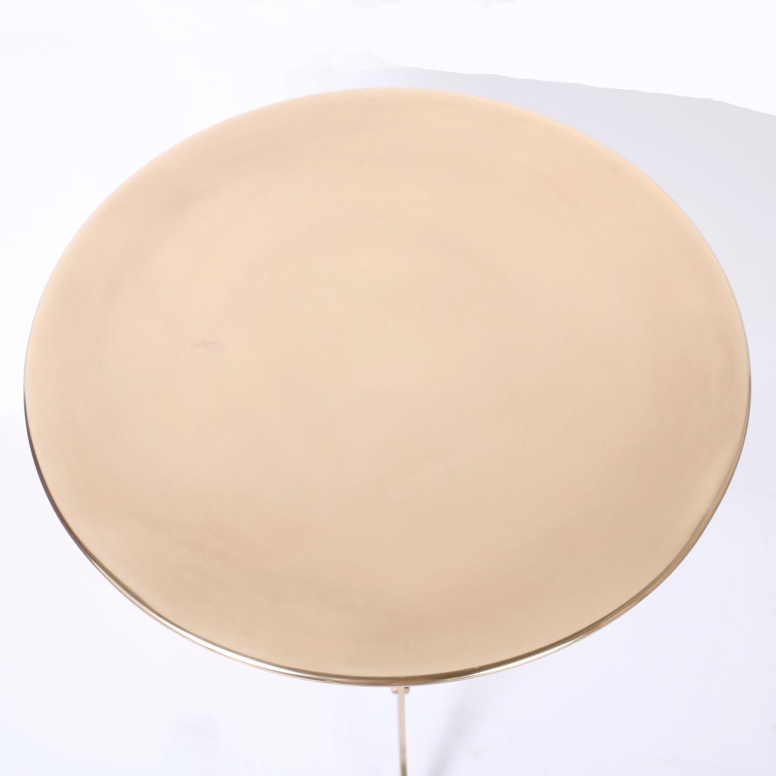 American Pair of Midcentury Round Brass Tables For Sale