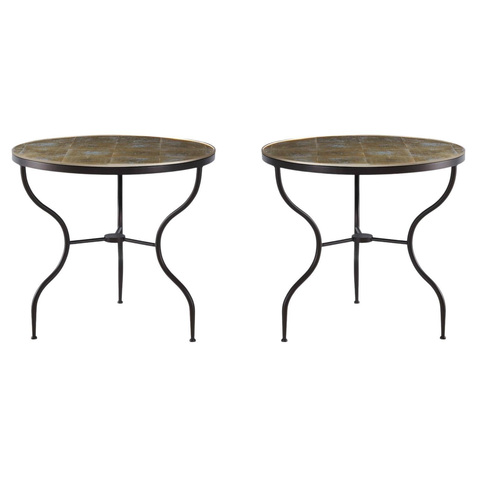 Pair of Midcentury Round Eglomisé Side Tables For Sale