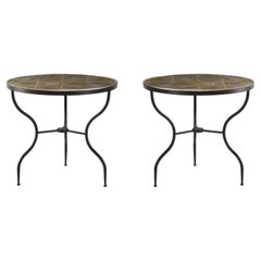 Pair of Midcentury Round Eglomisé Side Tables