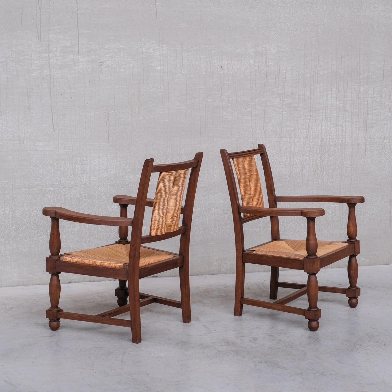 Pair of Mid-Century Rush French Armchairs For Sale 8