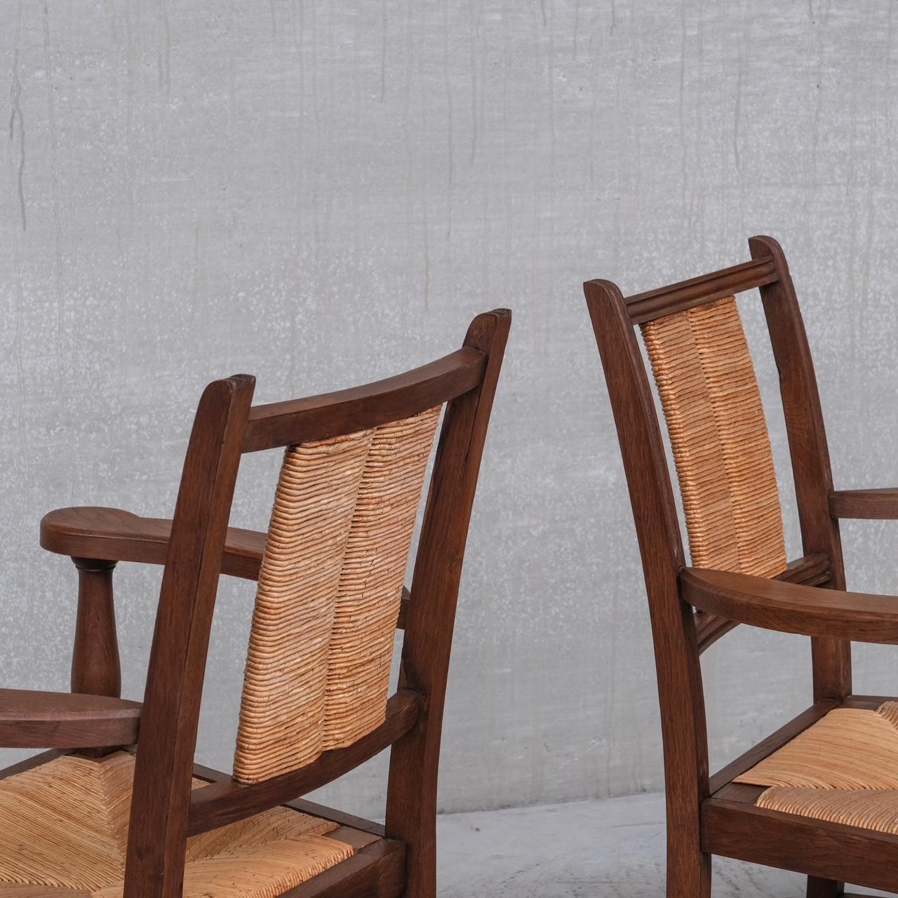 Pair of Mid-Century Rush French Armchairs For Sale 9