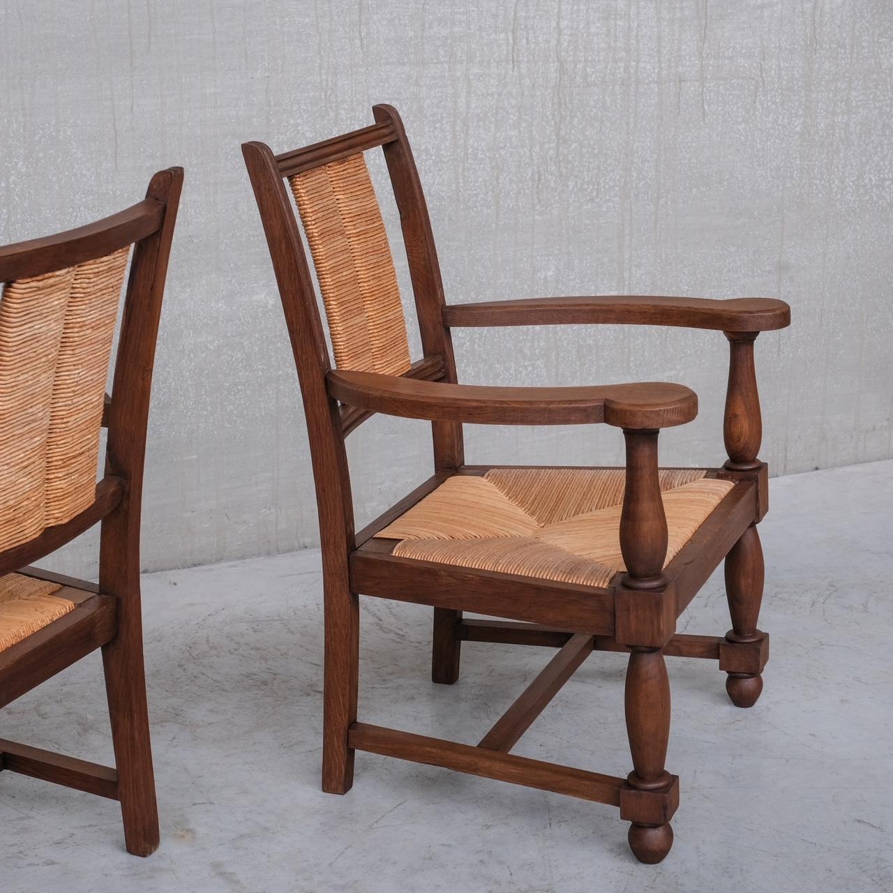 Pair of Mid-Century Rush French Armchairs For Sale 10