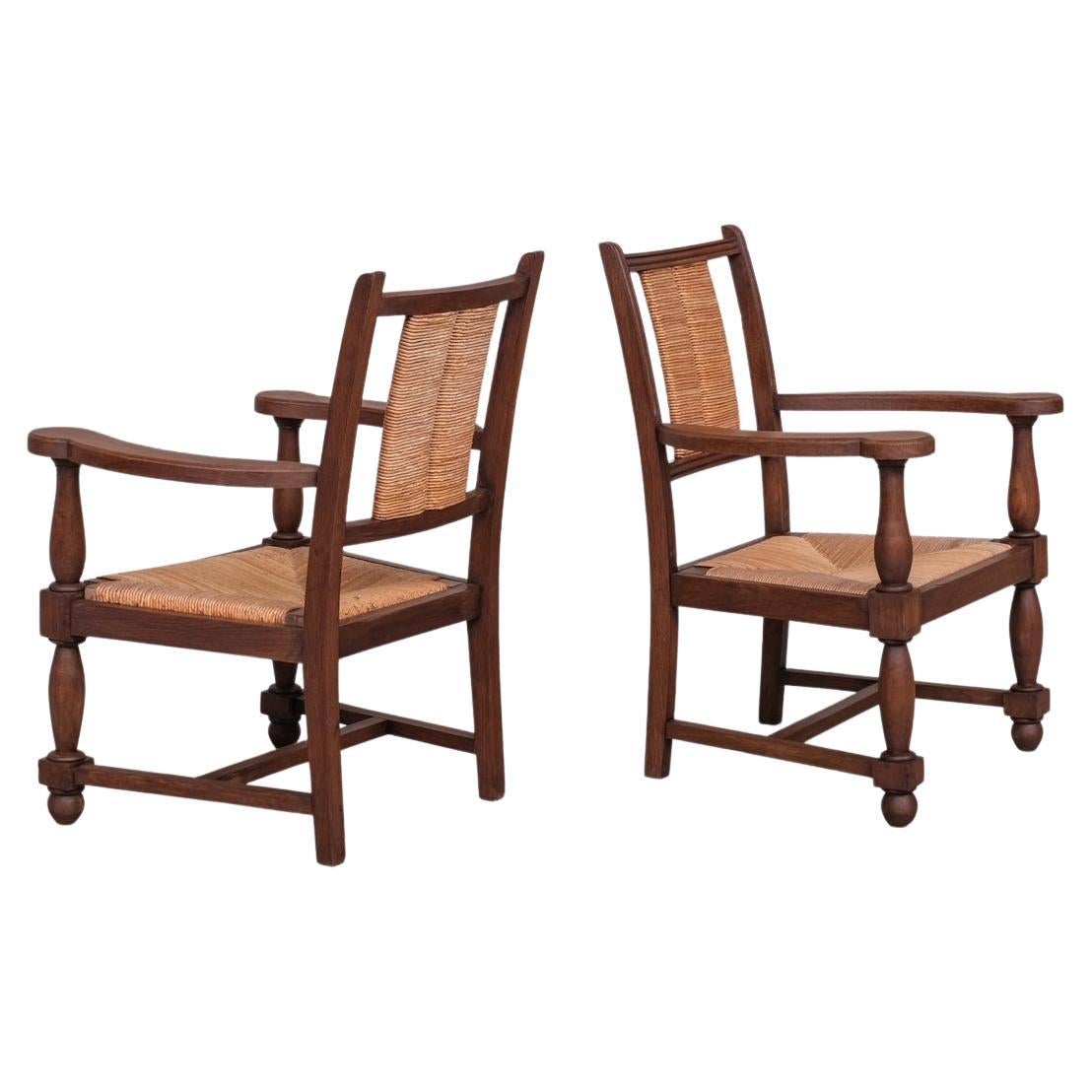 Pair of Mid-Century Rush French Armchairs For Sale