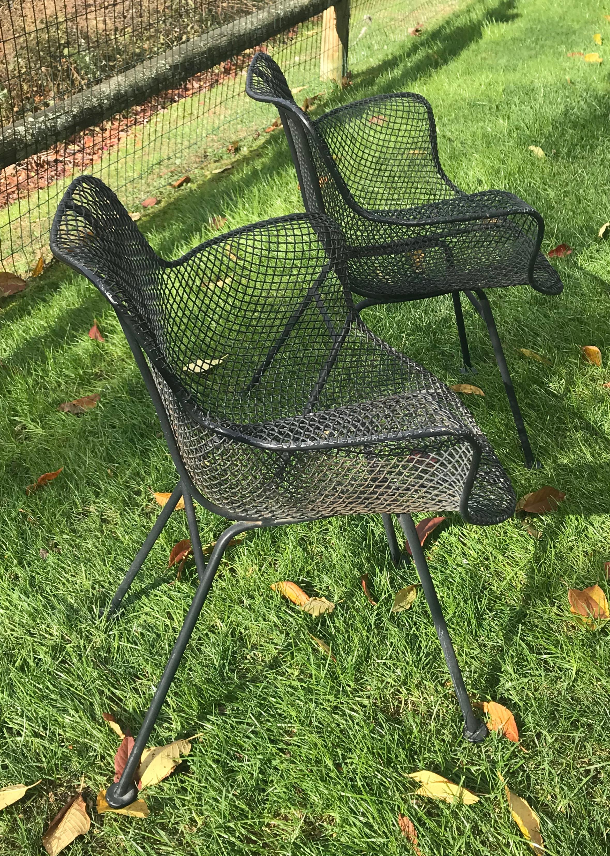 Mid-Century Modern Pair of Mid Century Russell Woodard Sculptura Mesh Dining Chairs with Arm Rests