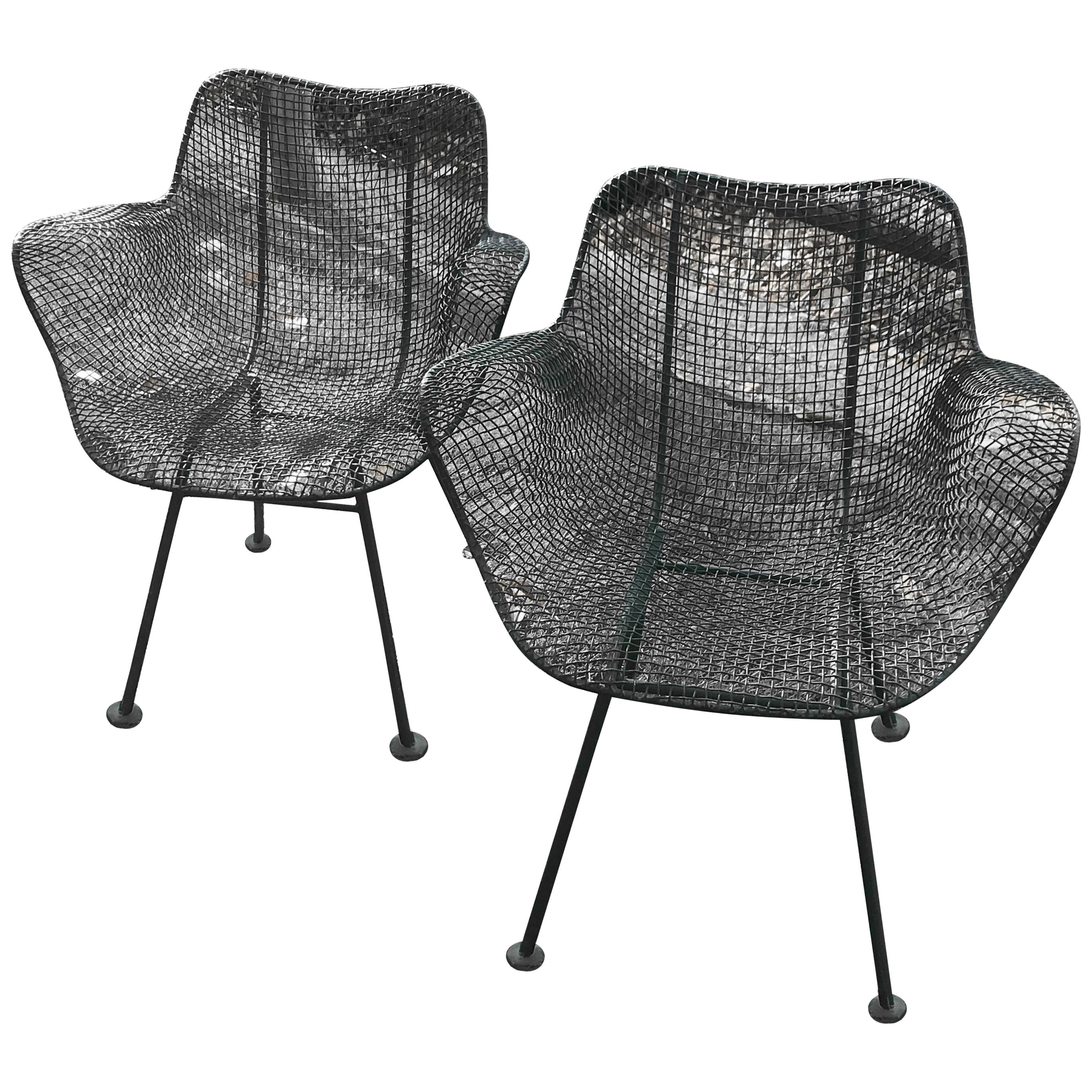 Pair of Mid Century Russell Woodard Sculptura Mesh Dining Chairs with Arm Rests