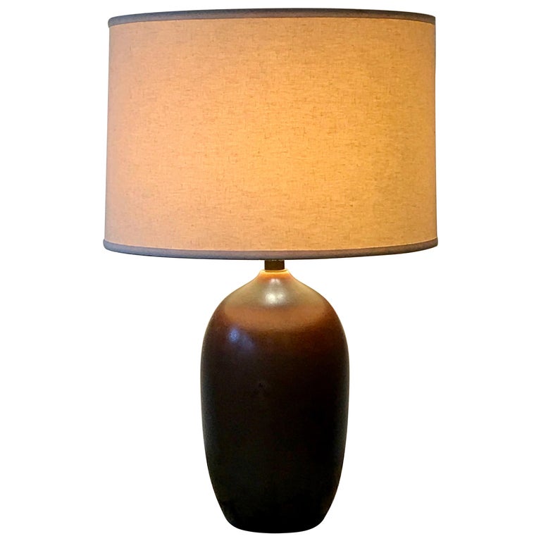 Pair Of Mid Century Rust Colored Ceramic Table Lamps By Bostlund Industries