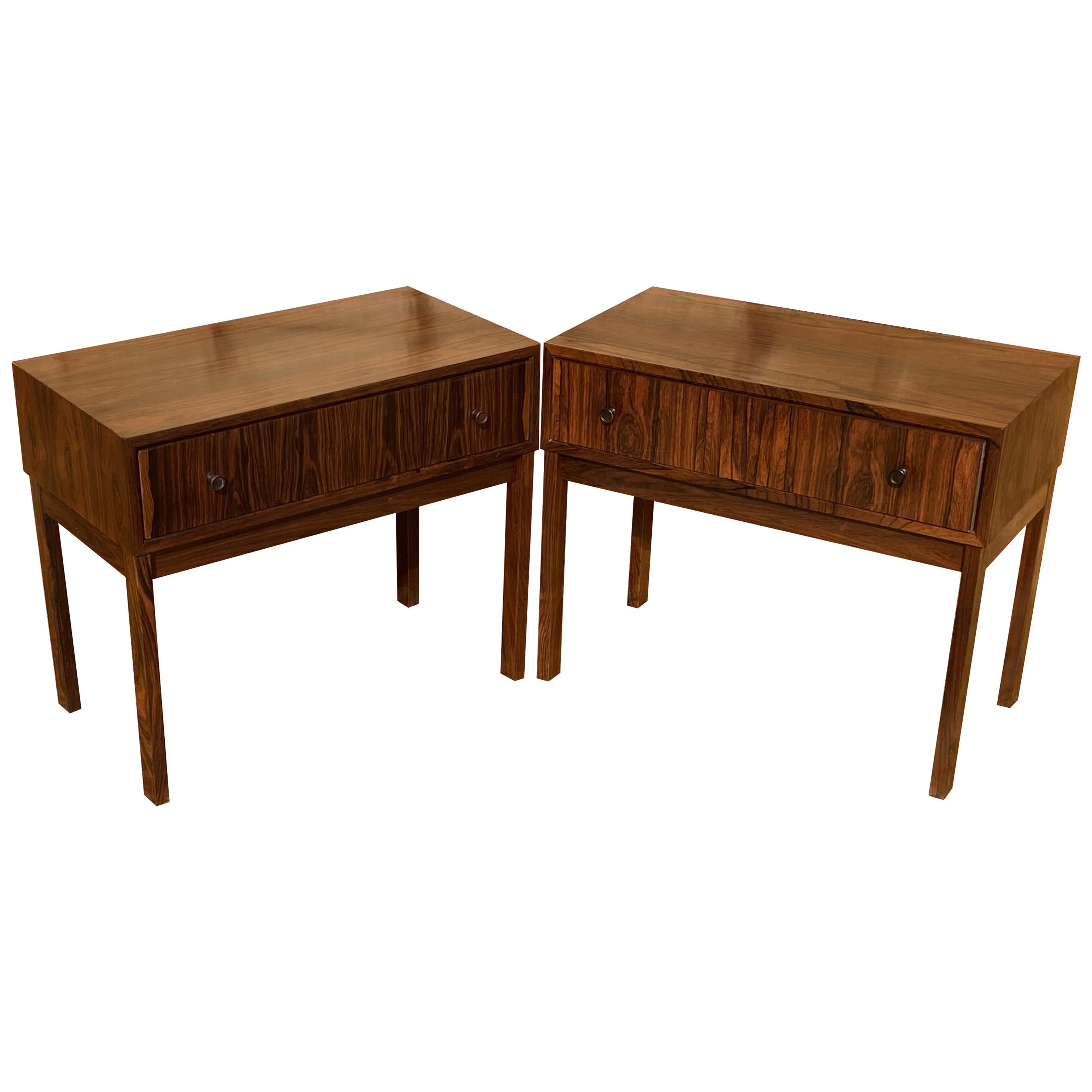 Pair of Midcentury Santos Rosewood Bedside Tables with Single Drawers