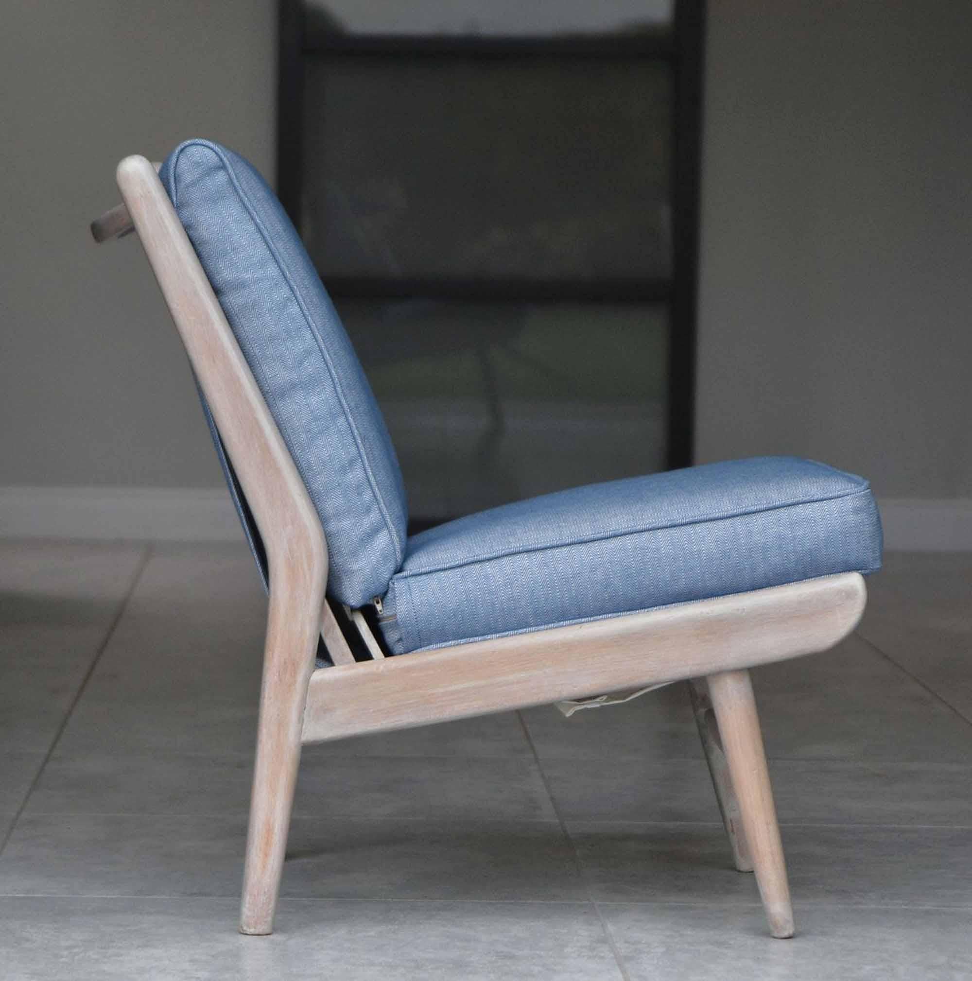 Mid-Century Modern Pair of Mid Century Scandart Easy Chairs Mankin Blue Fabric Beach House Modern