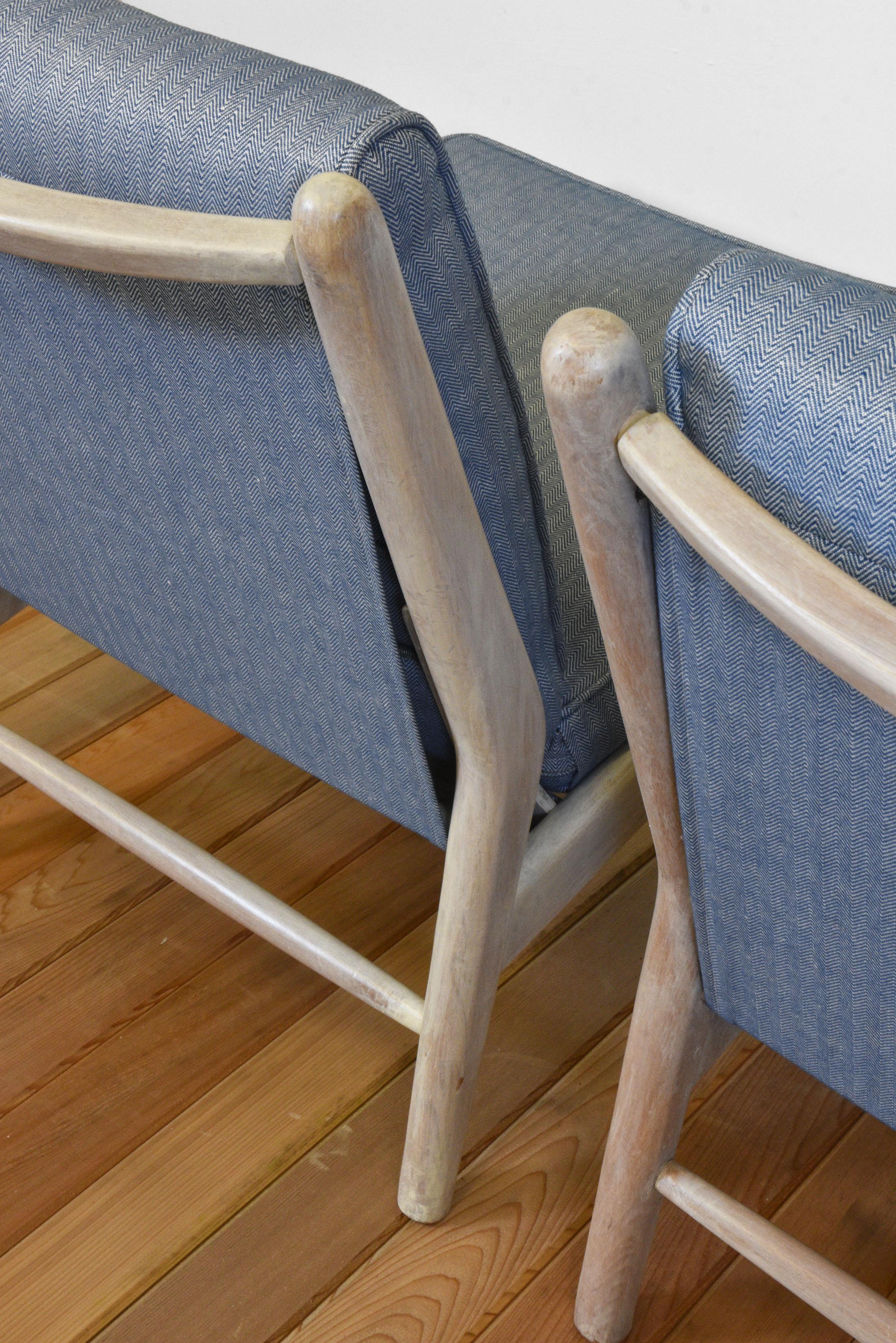 Pair of Mid-Century Scandart Easy Chairs Mankin Blue Fabric Beach House Modern In Good Condition In Norwich, GB