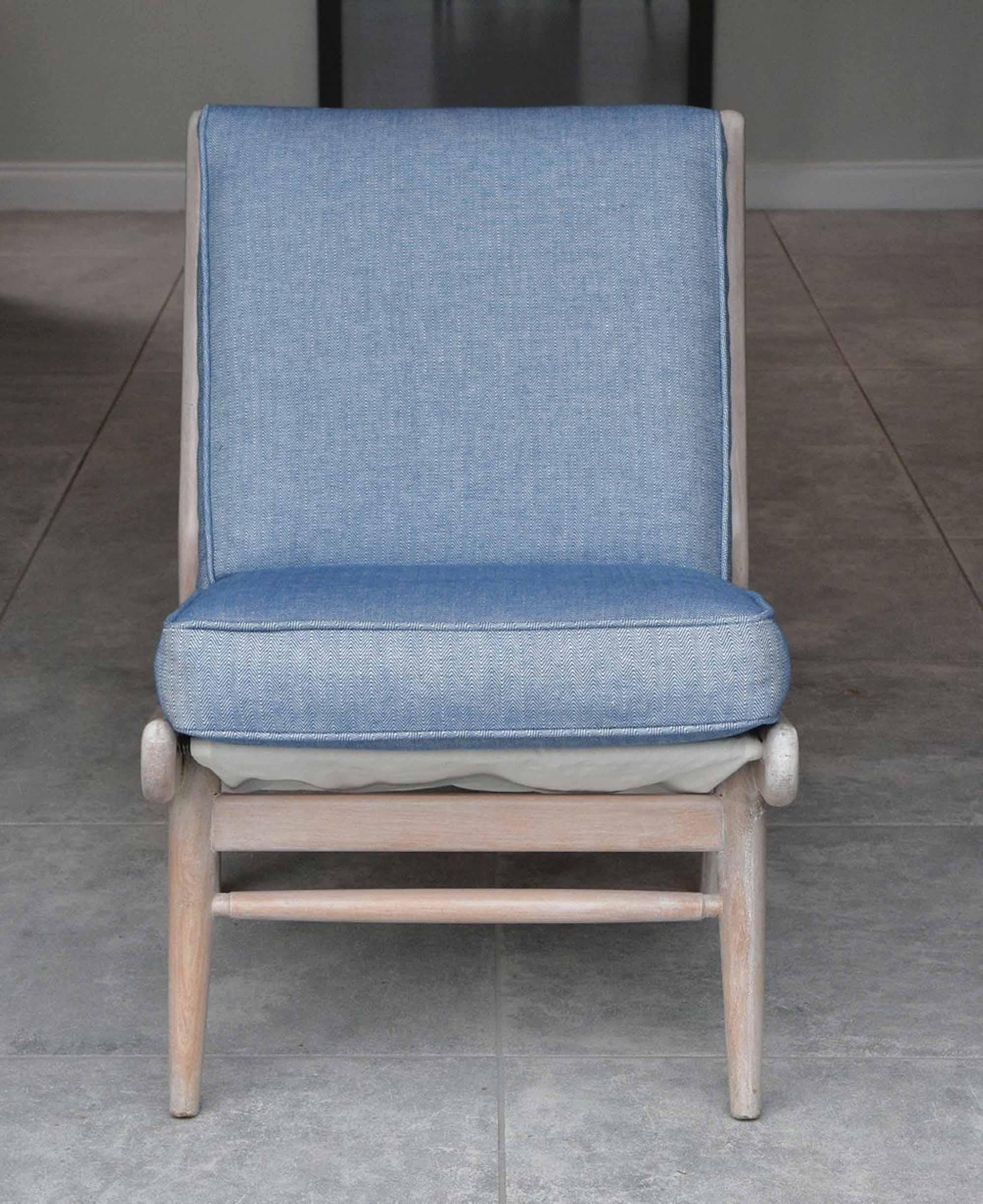 Painted Pair of Mid Century Scandart Easy Chairs Mankin Blue Fabric Beach House Modern